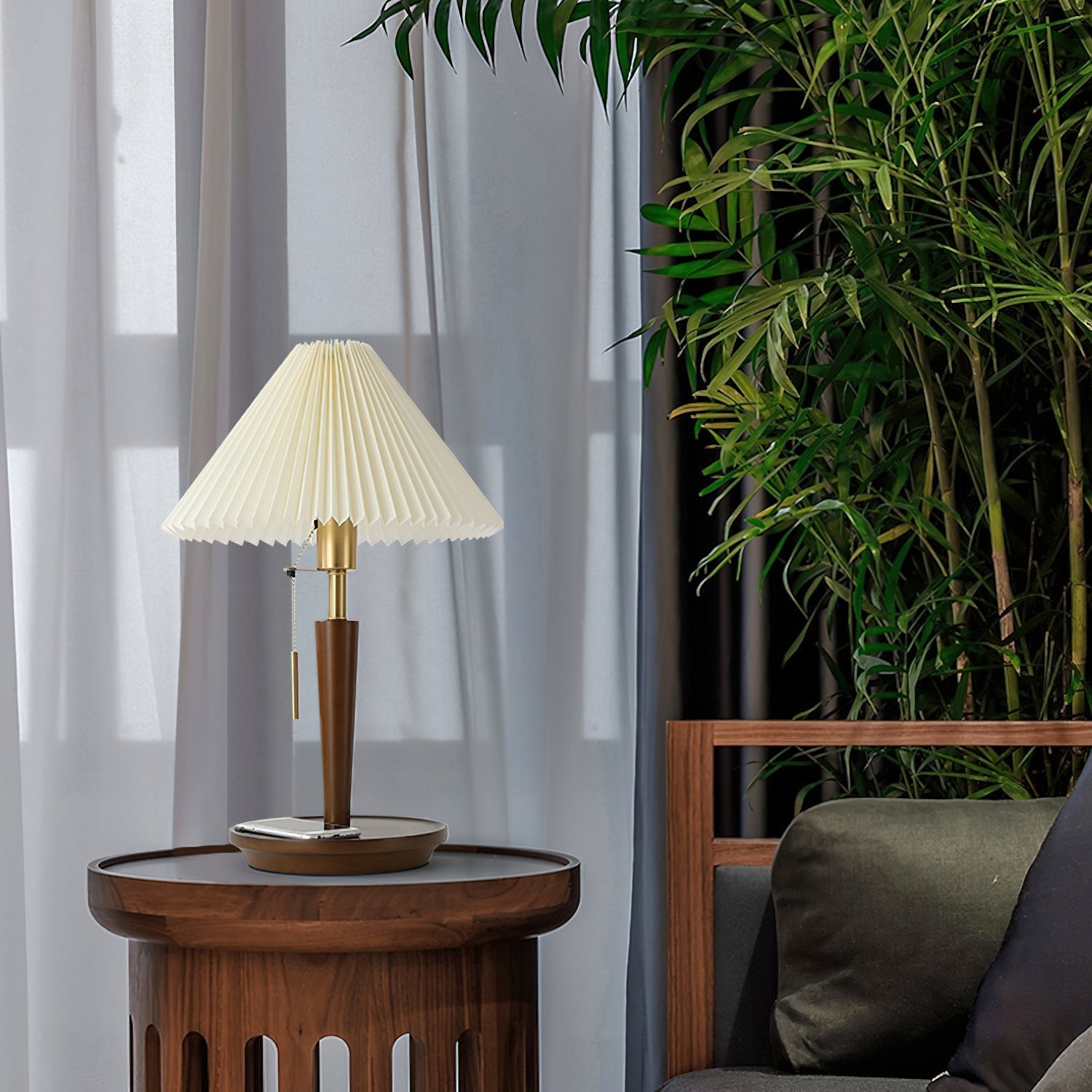 Novace Fabric Wood Table Lamp-Neutral Decor