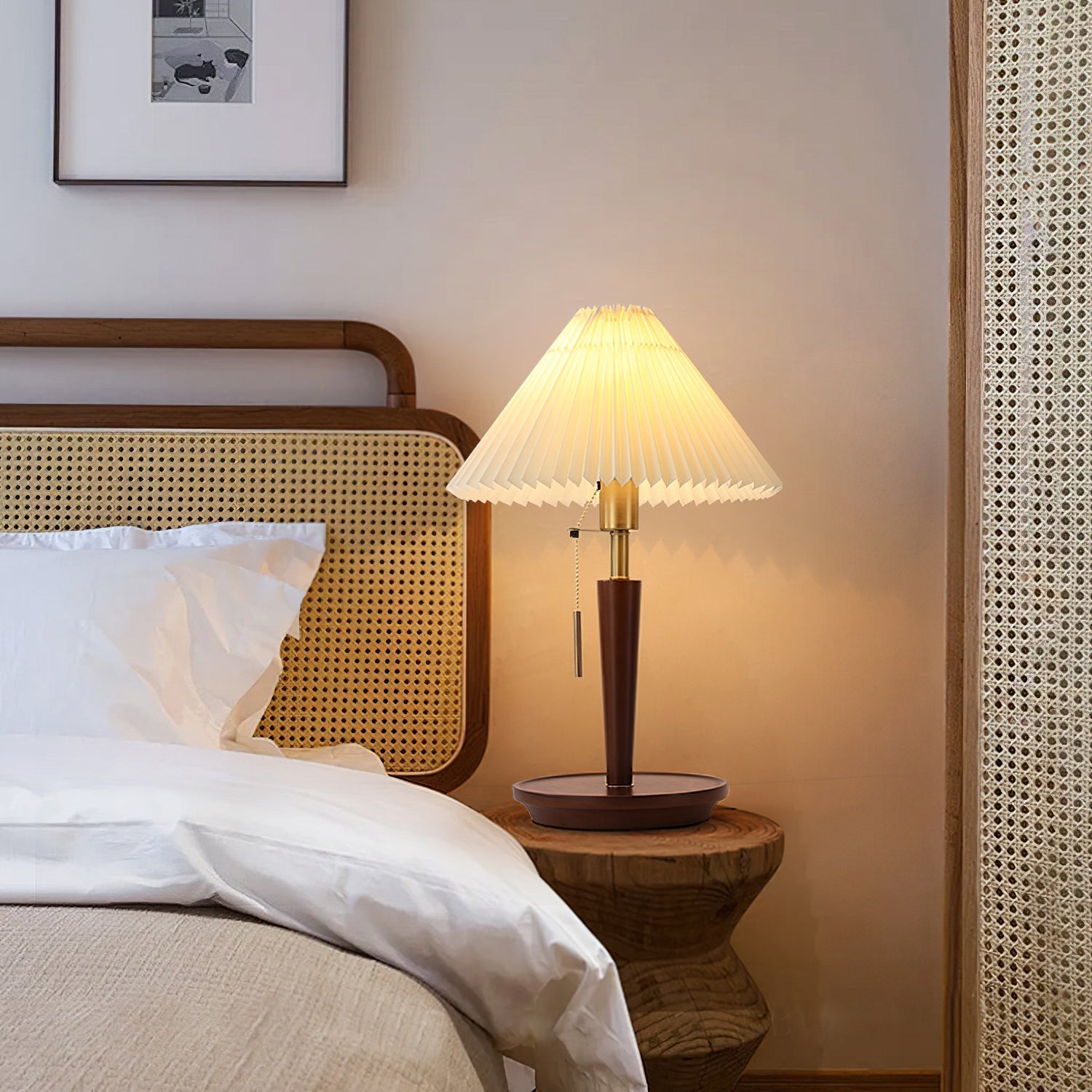 Novace Fabric Wood Table Lamp-Neutral Decor