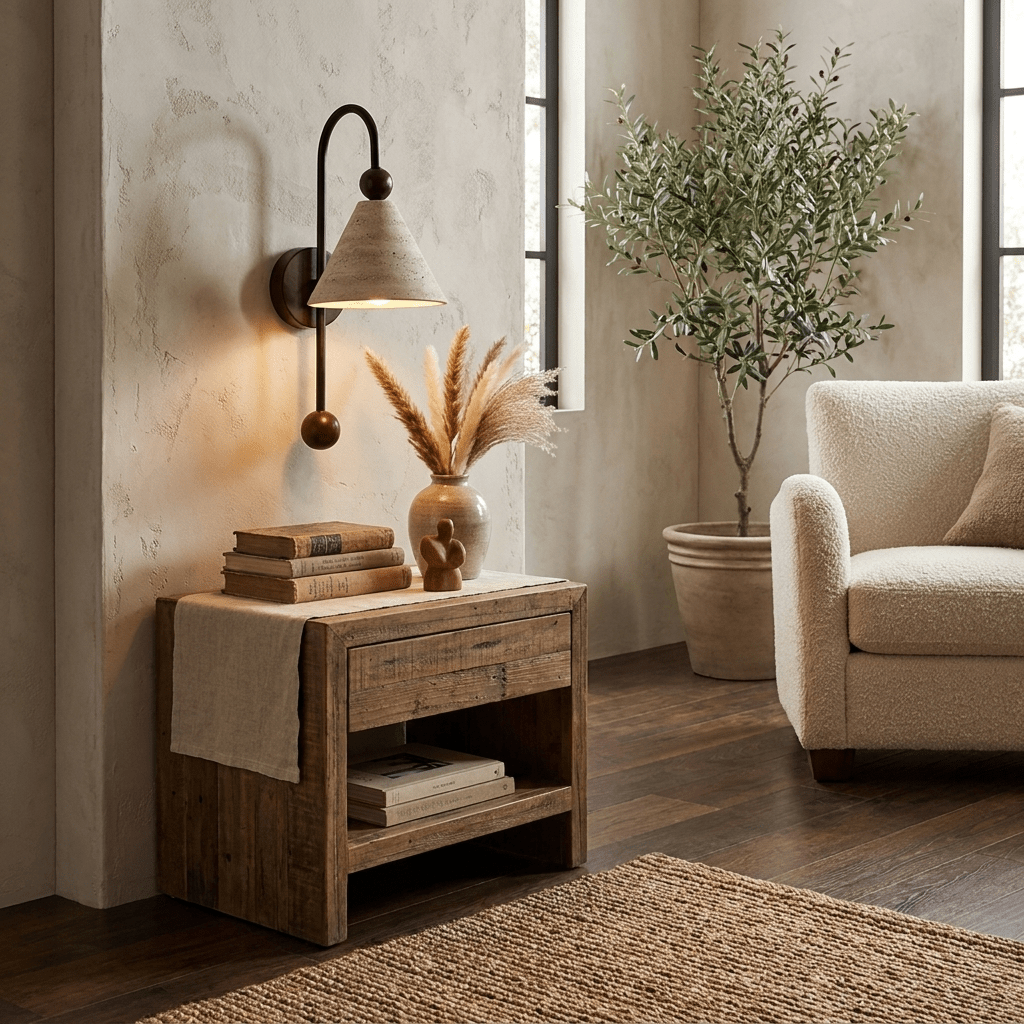 Cone Travertine Arc Sconce-Neutral Decor