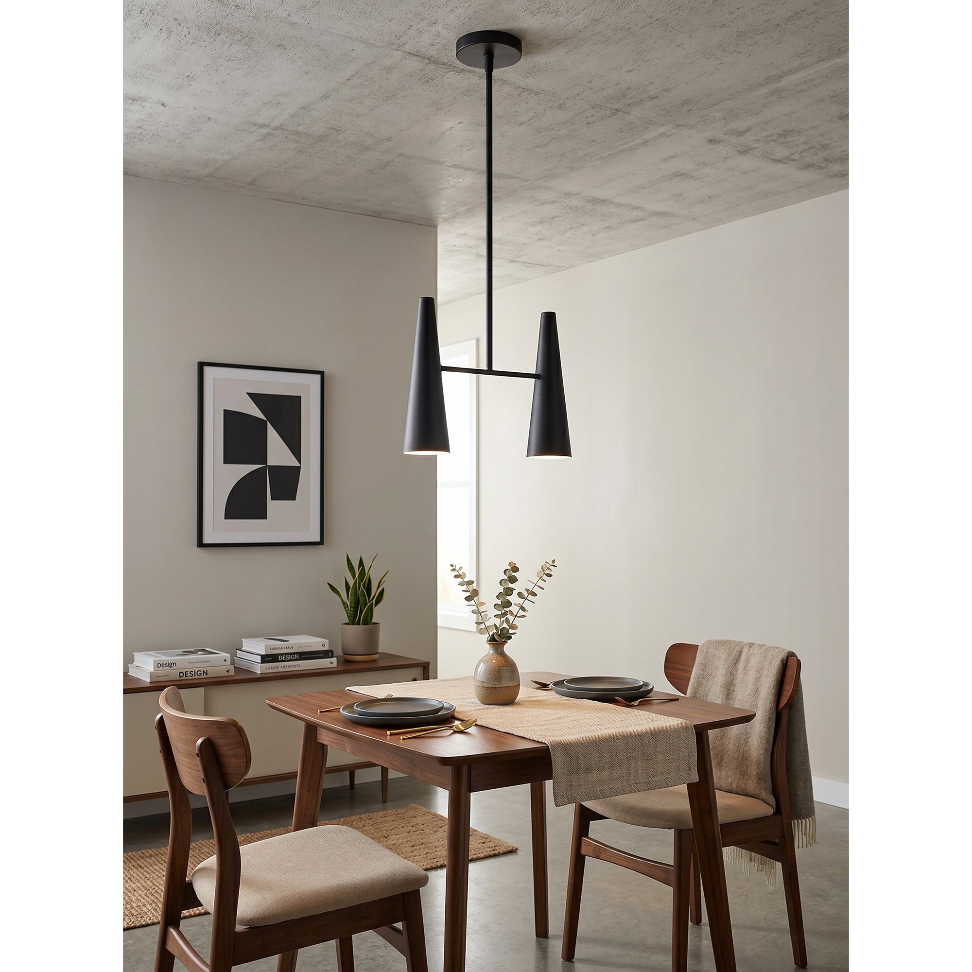 Lifestyle view of the Cono Pendant Lamp in a minimalist lounge.