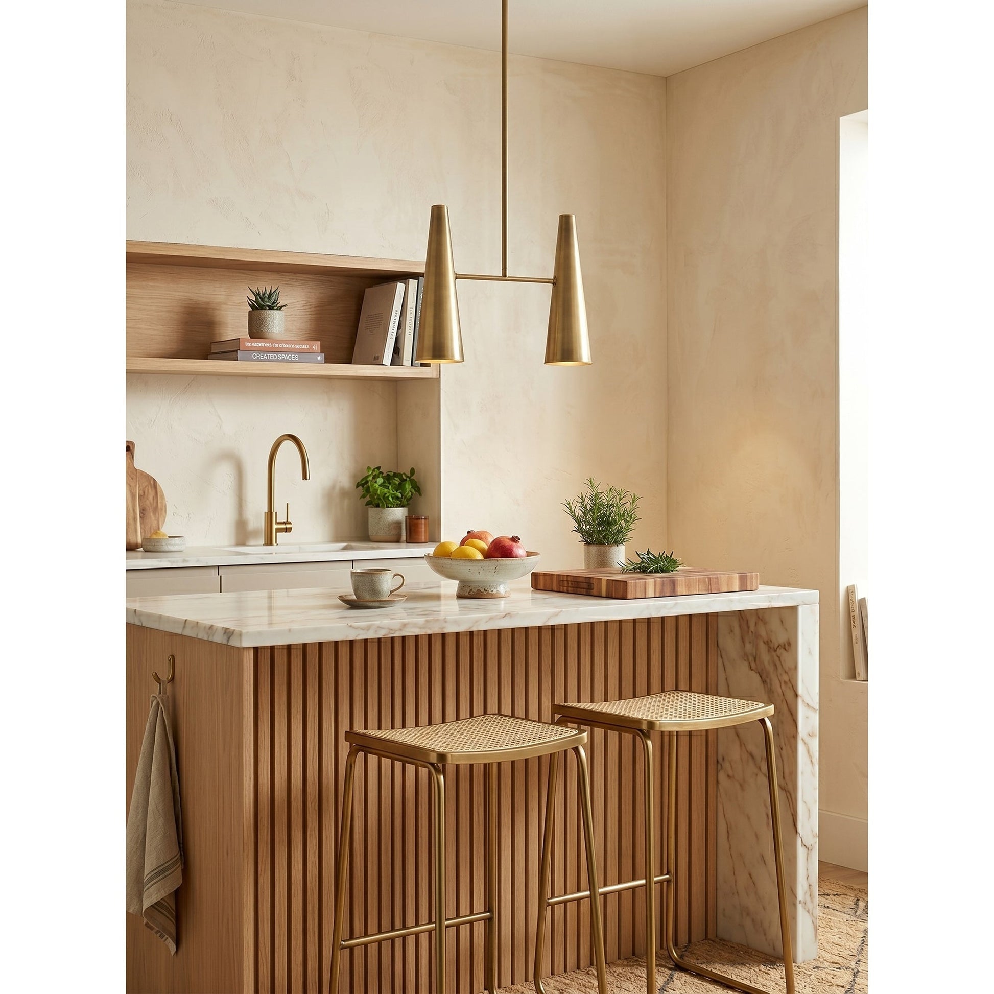 Cono Pendant Lamp in brass finish against a dark background.
