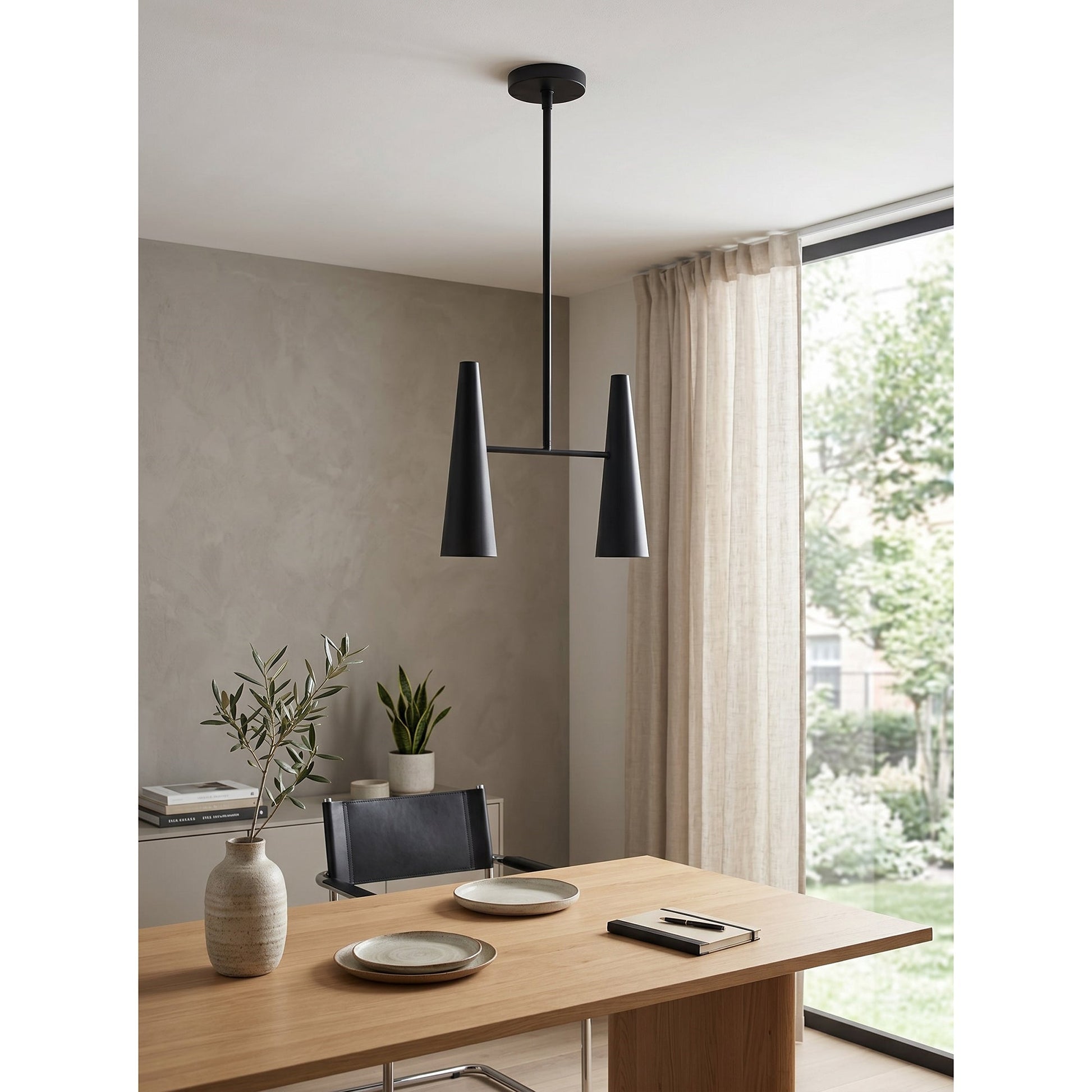 Detail of the black conical shade on the Cono Pendant Lamp.