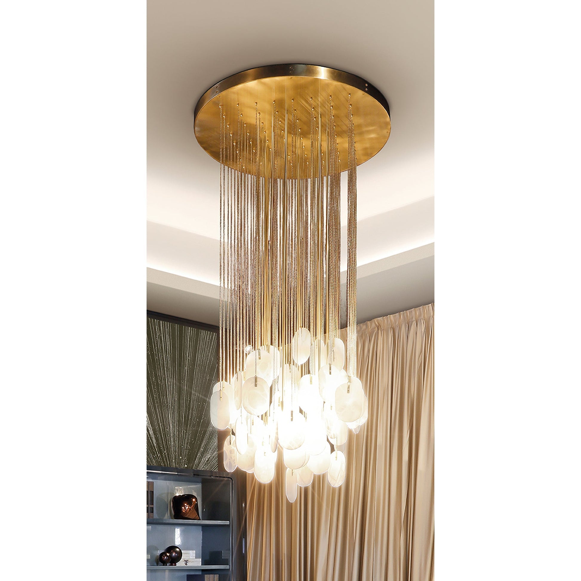 Diagram showing the chandelier's dimensions: 23.6-inch canopy and 59-inch drop.