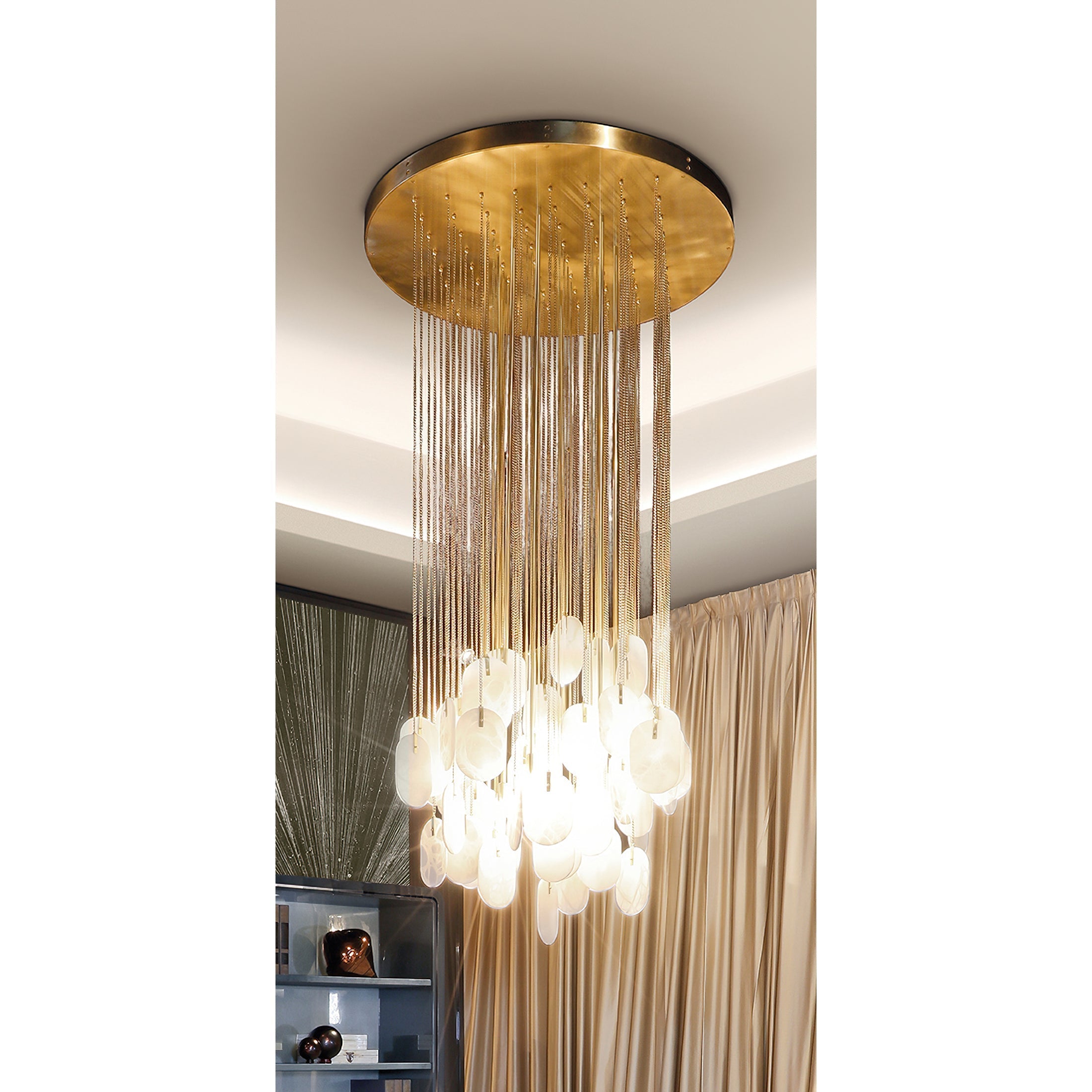 Diagram showing the chandelier's dimensions: 23.6-inch canopy and 59-inch drop.