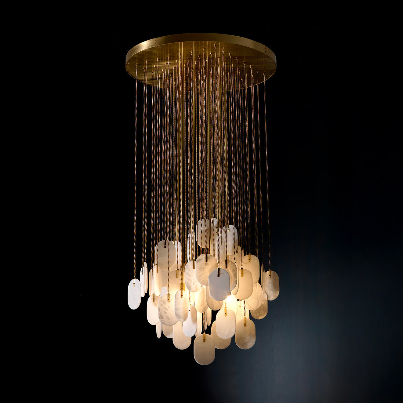 Allure Alabaster Chandelier, White finish, close-up on the chains.