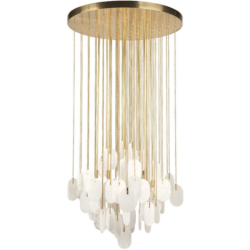 Full view of the Allure Alabaster Chandelier against a dark, contrasting wall.