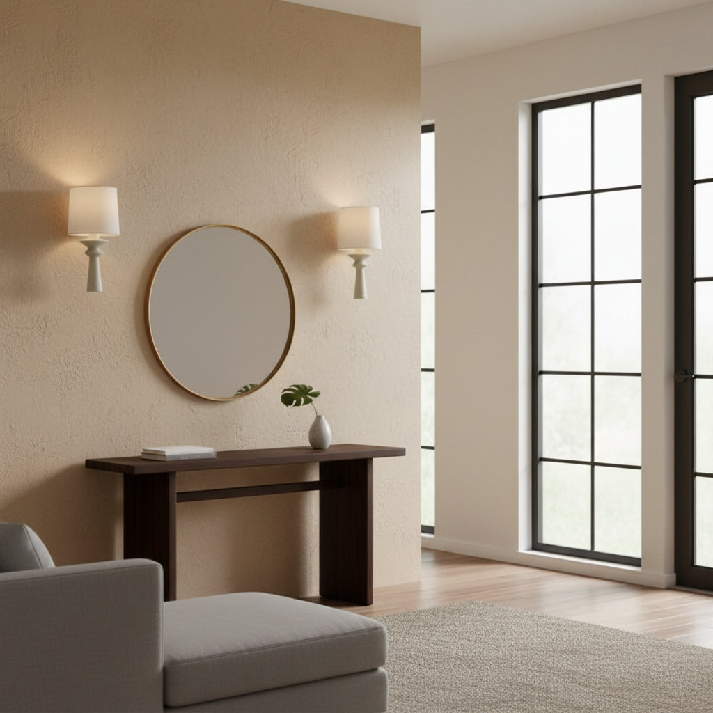 The white Constantin Wall Lamp adding a touch of sophistication to a study.