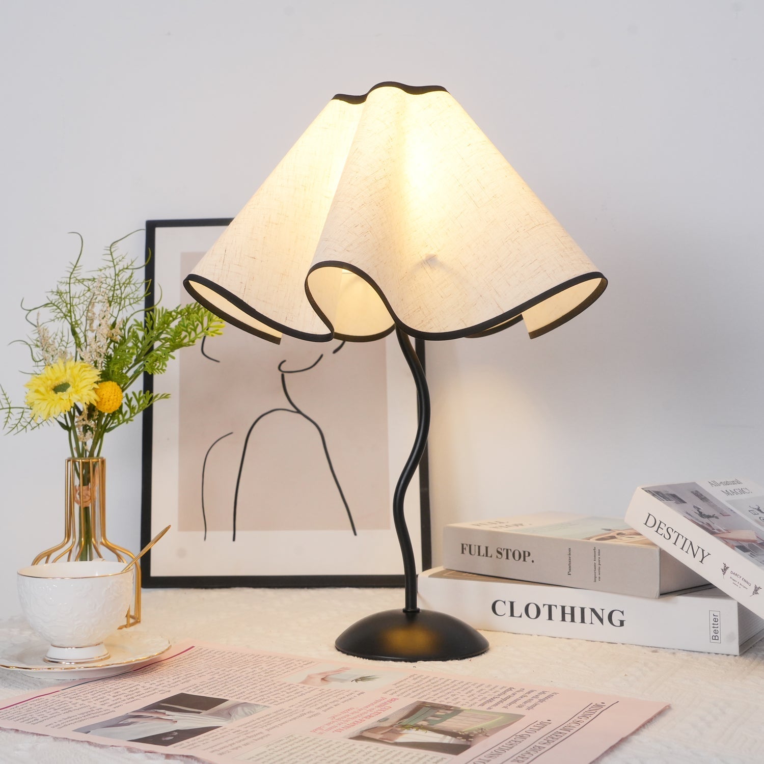 Luminova Fabric Artistic Table Lamp-Neutral Decor