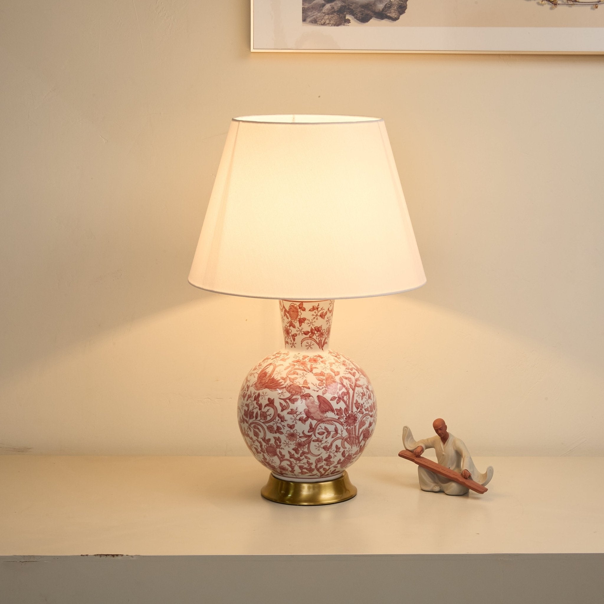 Coral Bird Floral Ceramic Table Lamp-Neutral Decor