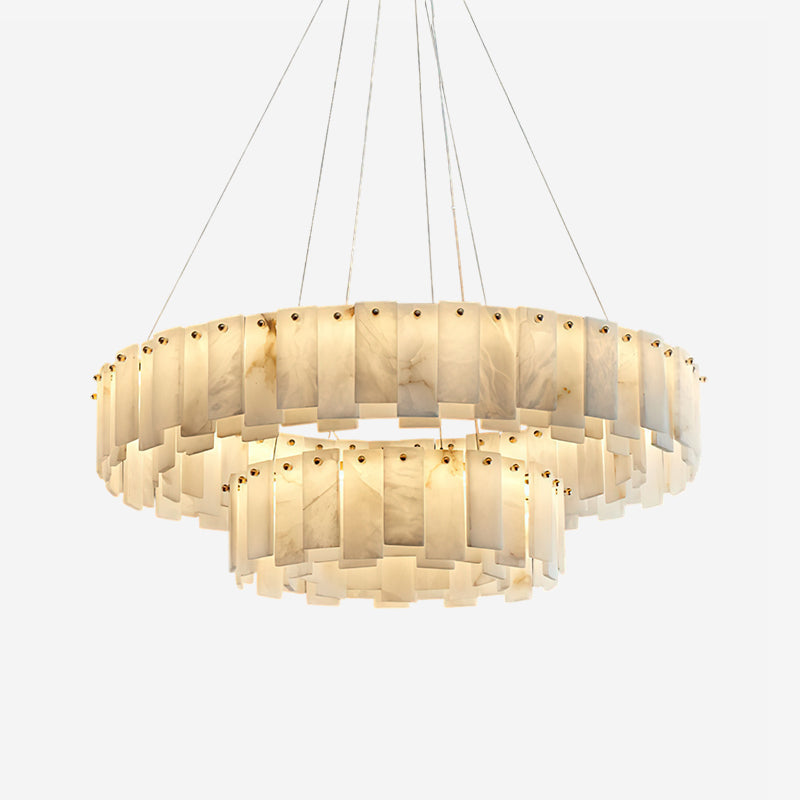 Corbett Chandelier Alabaster Staggered Panel Halo-Neutral Decor