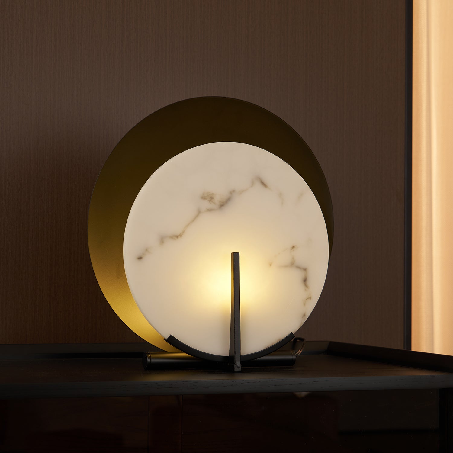Astix Half Moon Alabaster Table Lamp-Neutral Decor