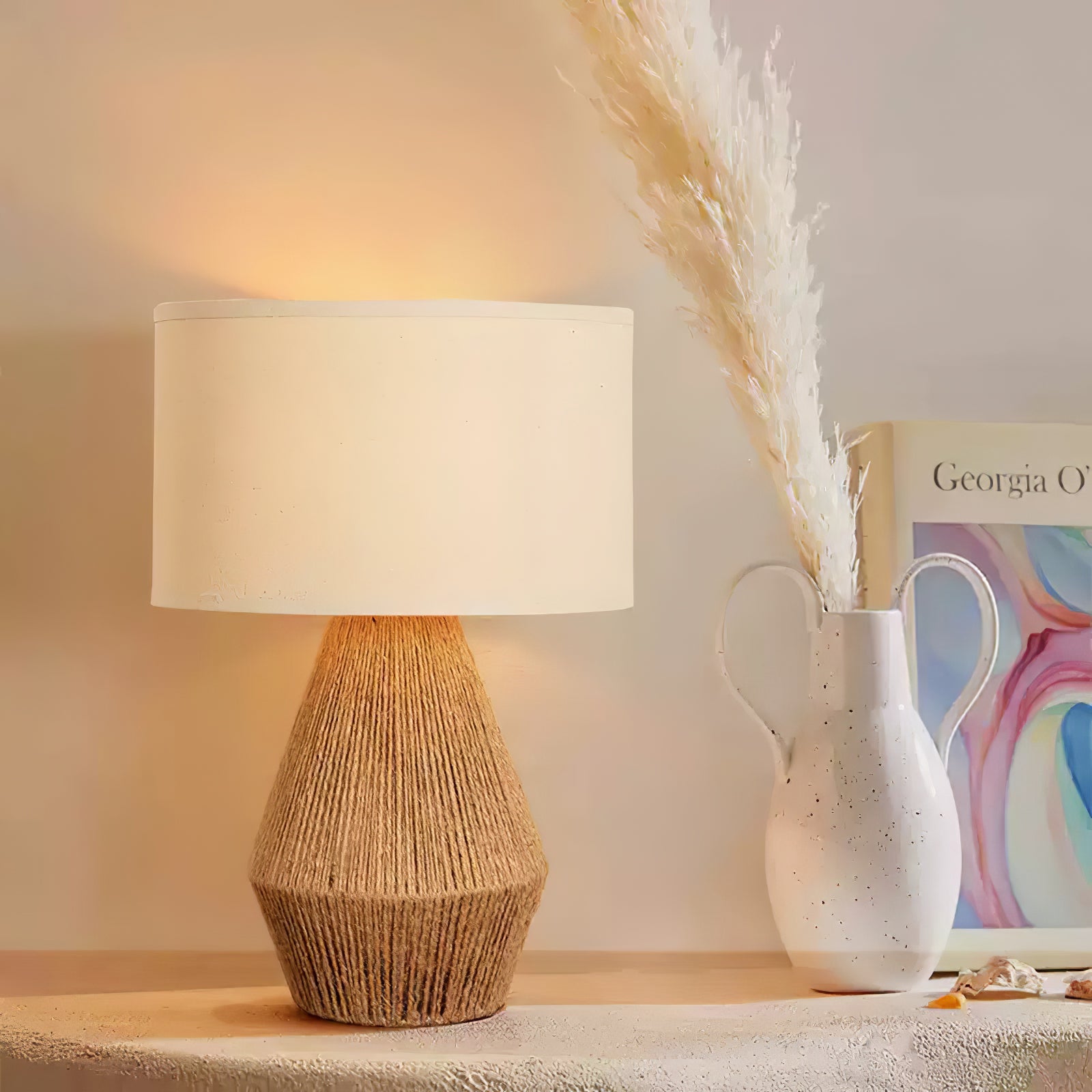 Obsidian Fabric Rustic Table Lamp-Neutral Decor