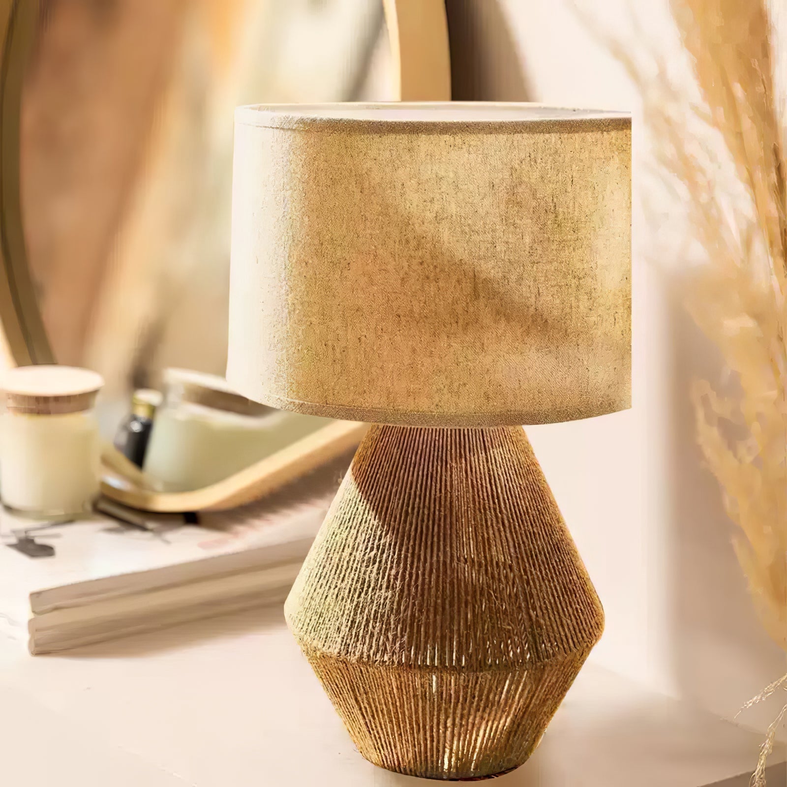 Obsidian Fabric Rustic Table Lamp-Neutral Decor
