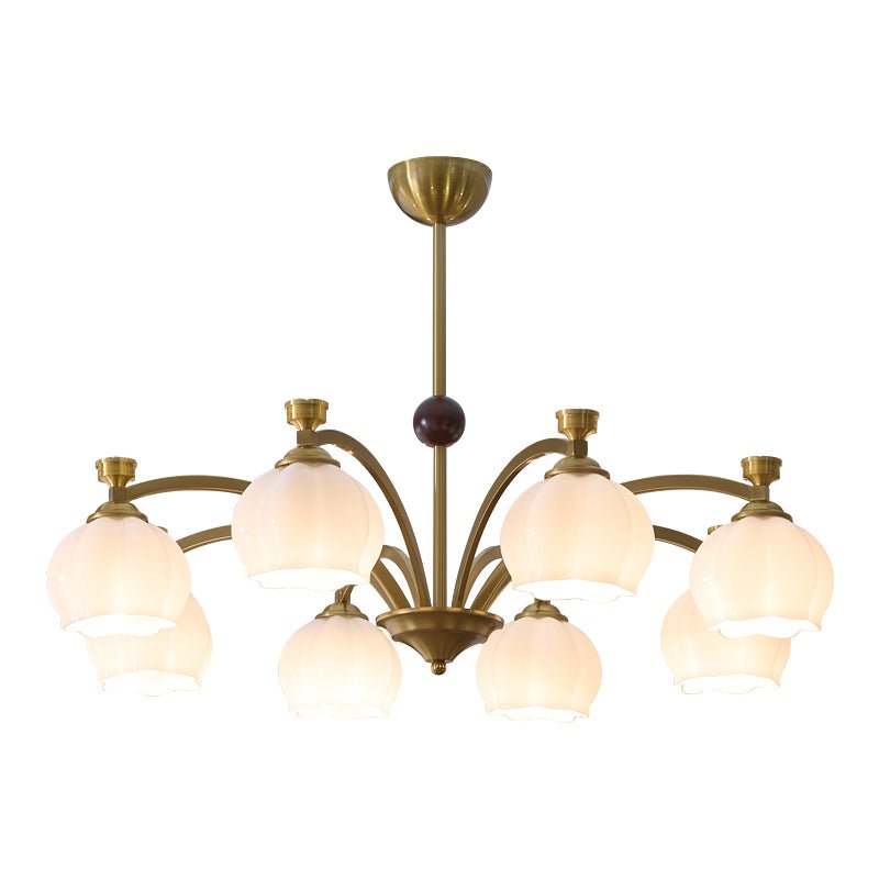Alshaarae Traditional Premium Arc Wood Glass Chandelier-Neutral Decor