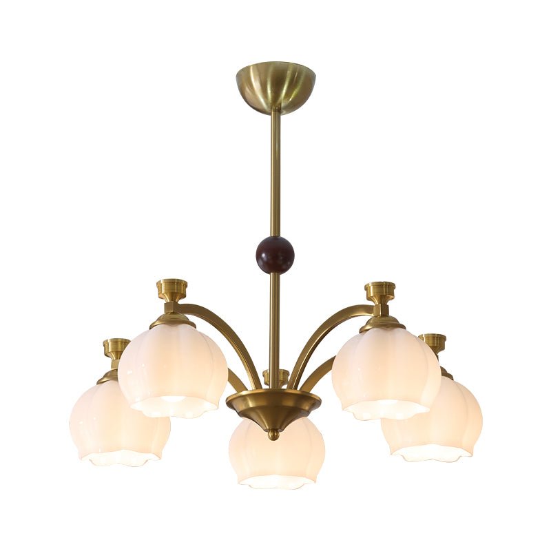 Alshaarae Traditional Premium Arc Wood Glass Chandelier-Neutral Decor