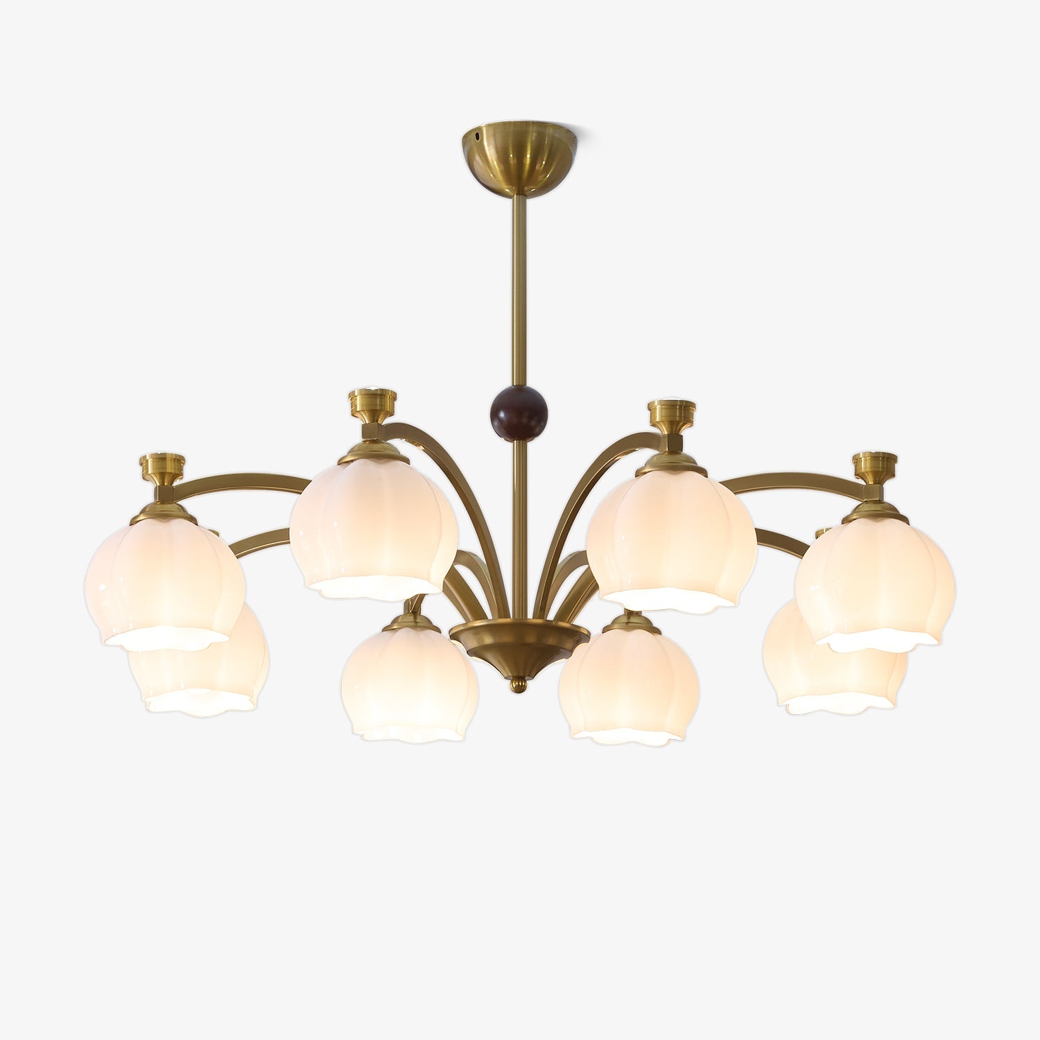 Alshaarae Traditional Premium Arc Wood Glass Chandelier-Neutral Decor