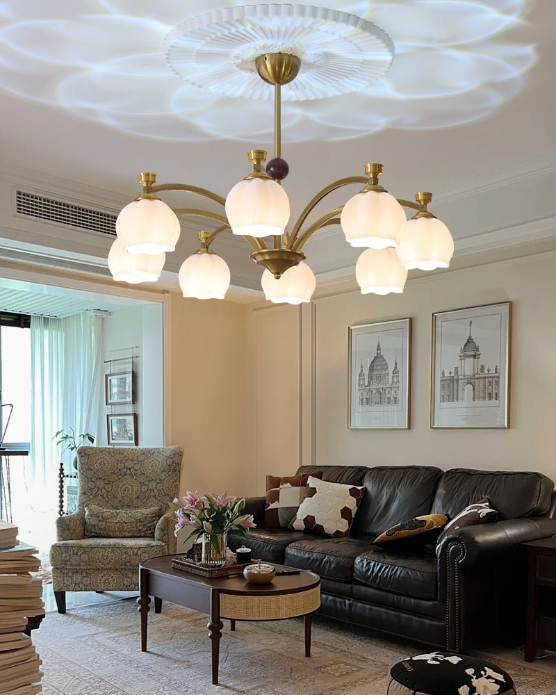 Alshaarae Traditional Premium Arc Wood Glass Chandelier-Neutral Decor