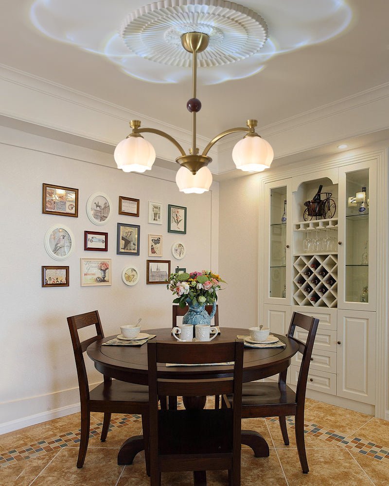 Alshaarae Traditional Premium Arc Wood Glass Chandelier-Neutral Decor
