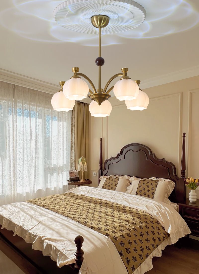 Alshaarae Traditional Premium Arc Wood Glass Chandelier-Neutral Decor
