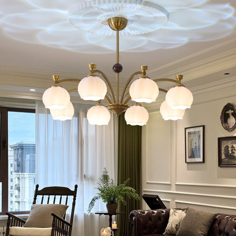Alshaarae Traditional Premium Arc Wood Glass Chandelier-Neutral Decor