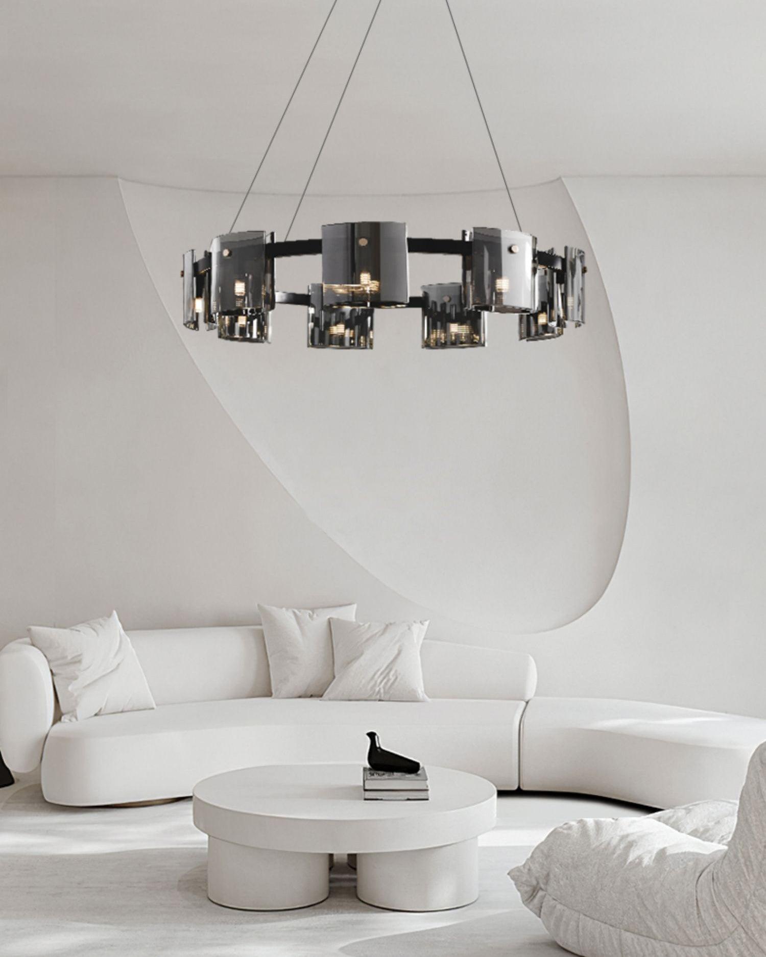 Tarlan Chandelier Circular Glass Iron Arms-Neutral Decor