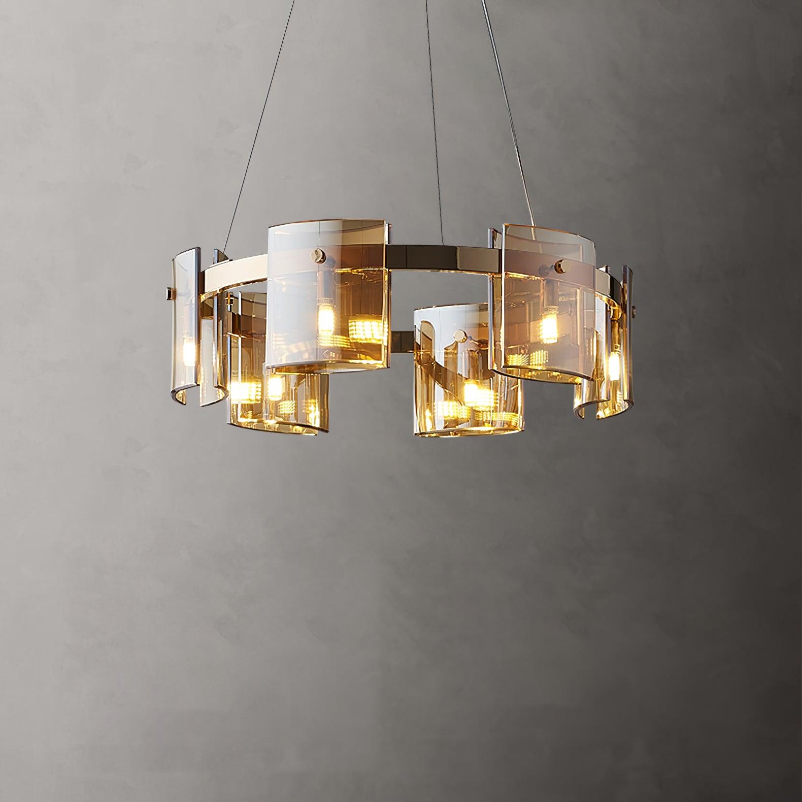 Tarlan Chandelier Circular Glass Iron Arms-Neutral Decor