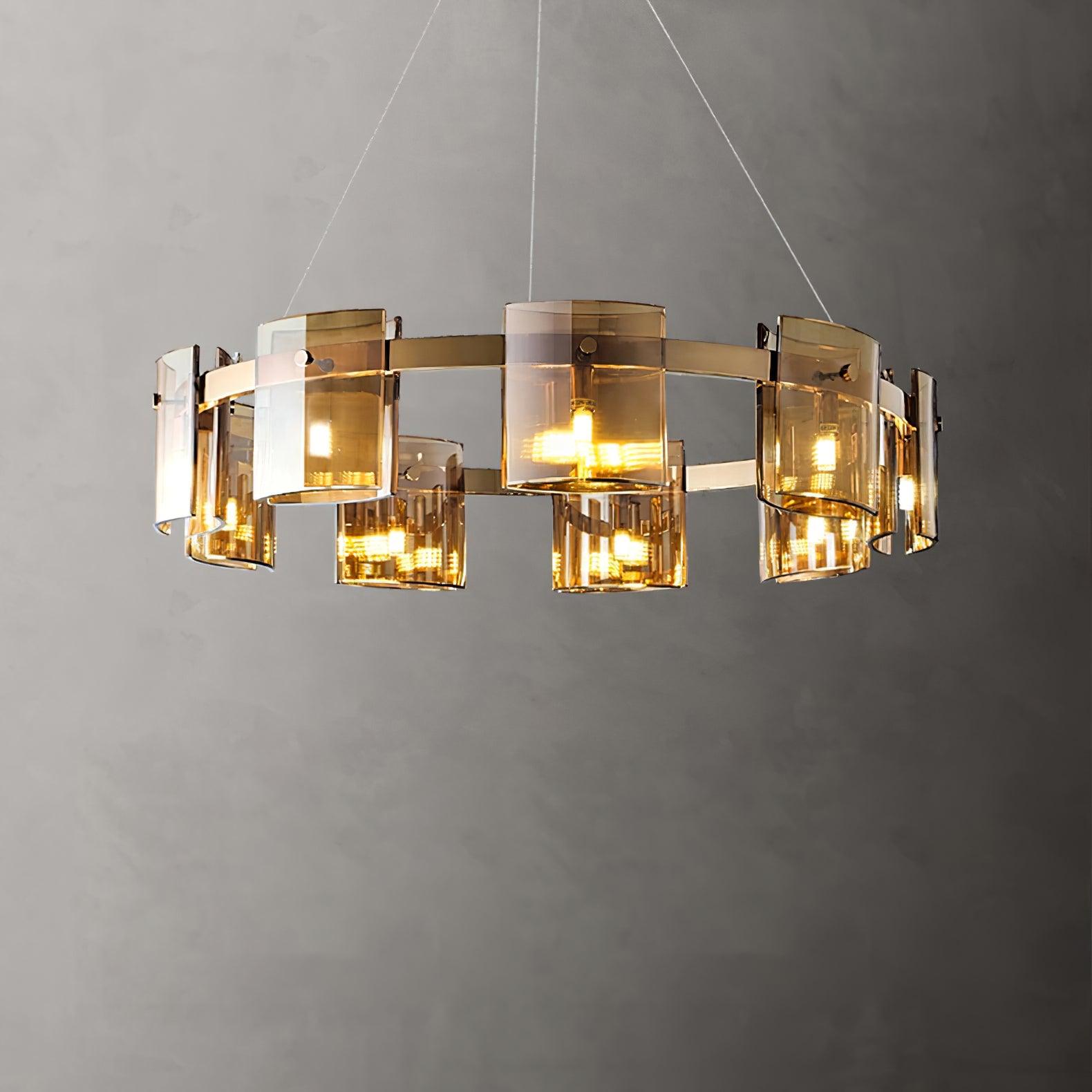 Tarlan Chandelier Circular Glass Iron Arms-Neutral Decor