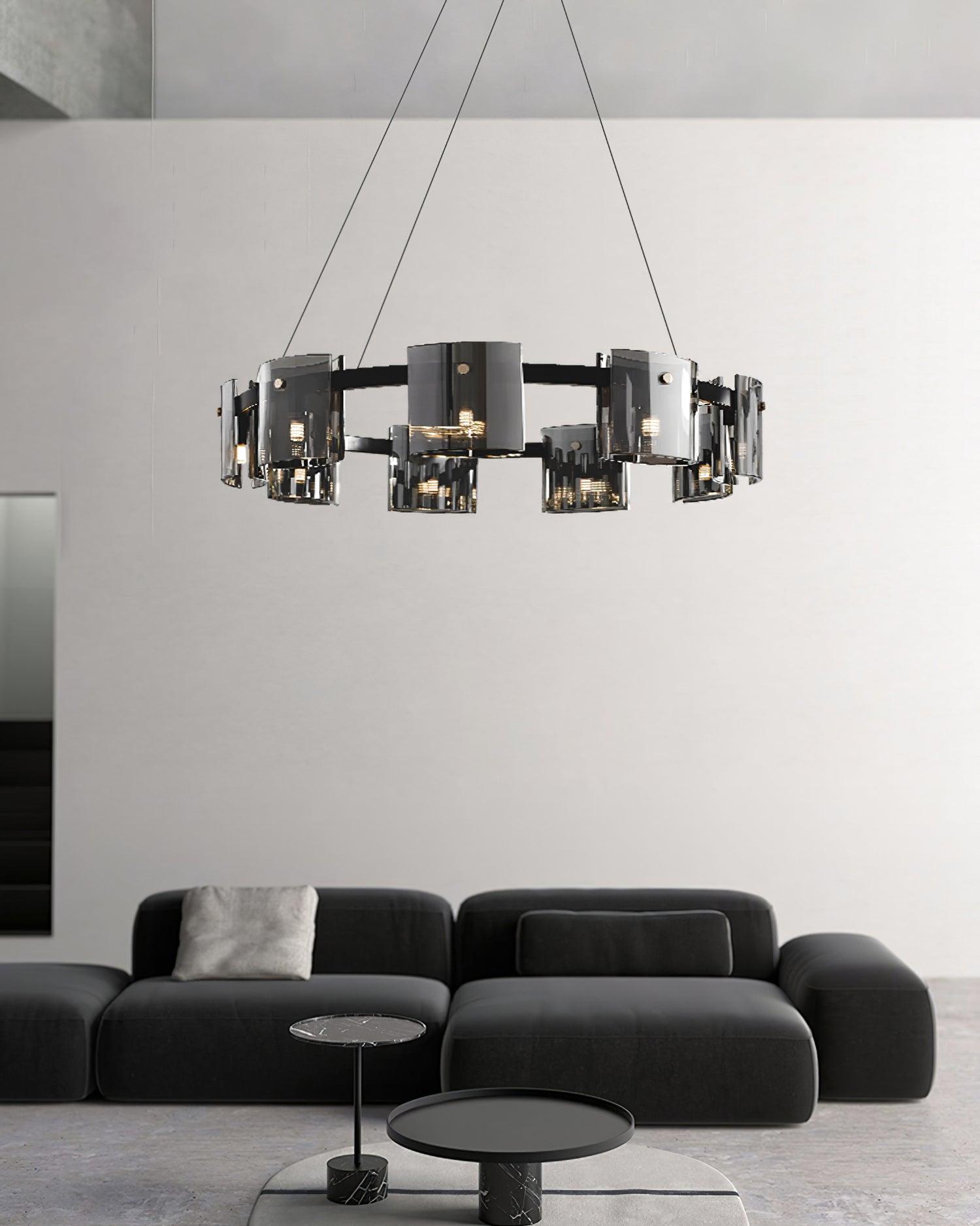 Tarlan Chandelier Circular Glass Iron Arms-Neutral Decor