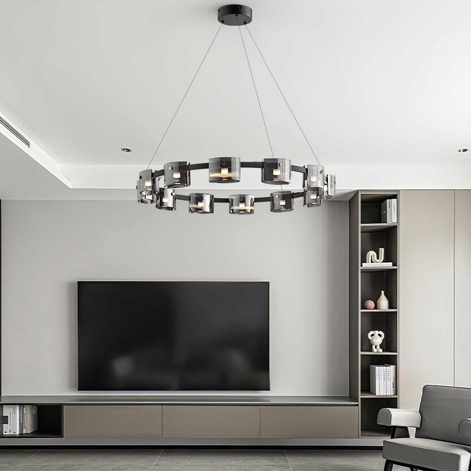 Tarlan Chandelier Circular Glass Iron Arms-Neutral Decor