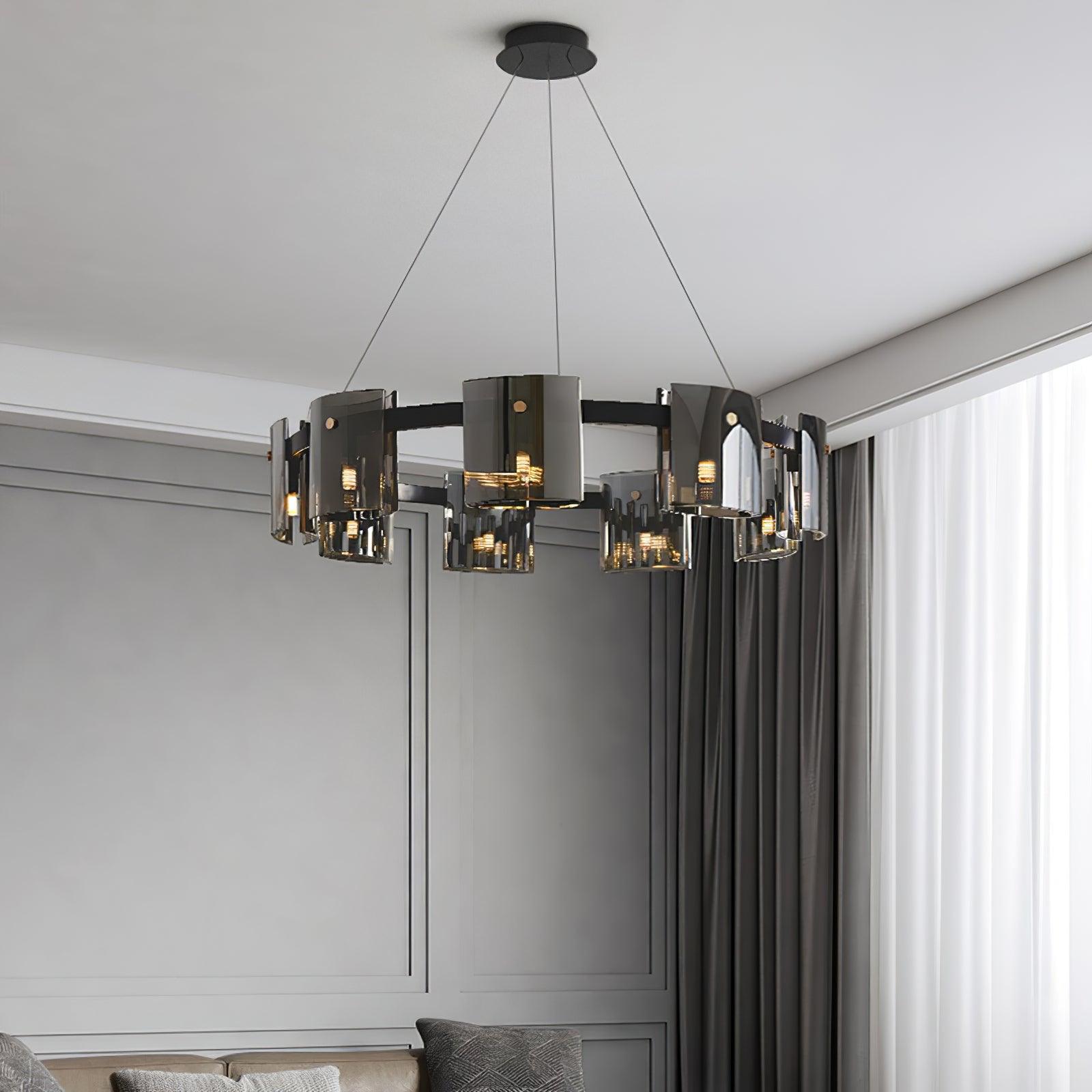 Tarlan Chandelier Circular Glass Iron Arms-Neutral Decor