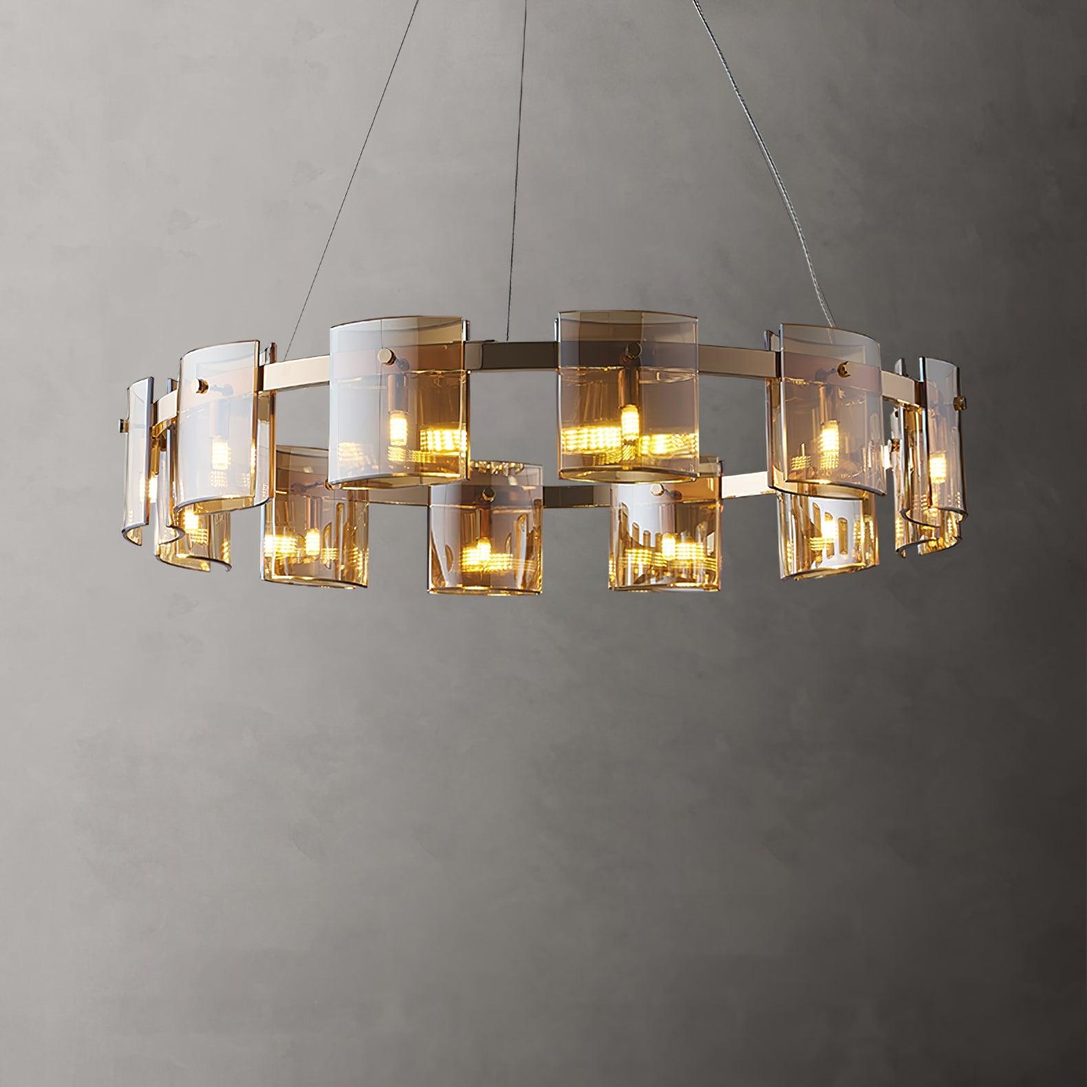 Tarlan Chandelier Circular Glass Iron Arms-Neutral Decor