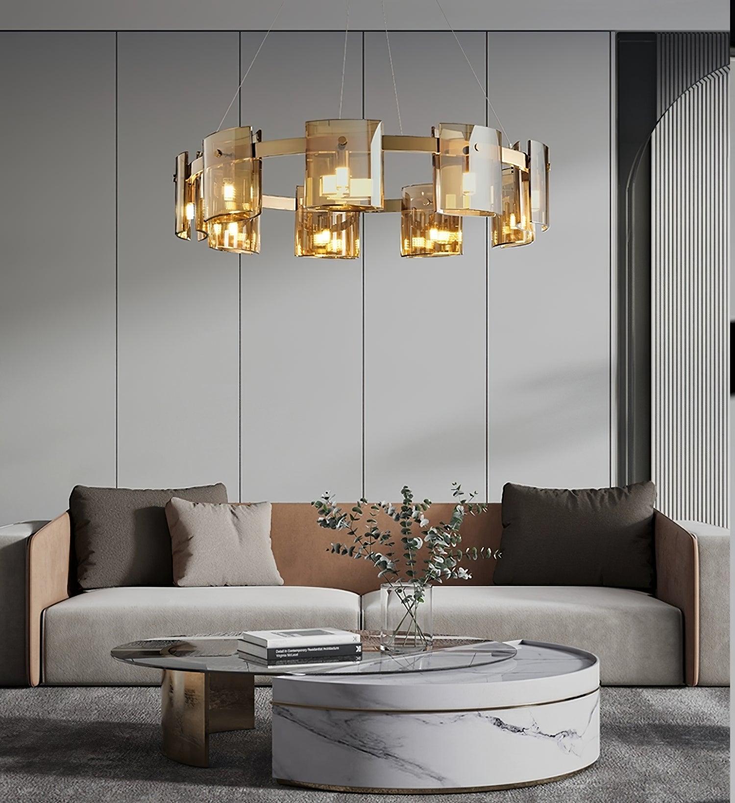 Tarlan Chandelier Circular Glass Iron Arms-Neutral Decor