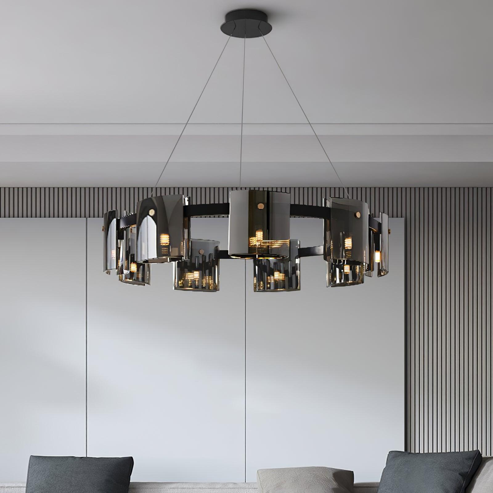 Tarlan Chandelier Circular Glass Iron Arms-Neutral Decor