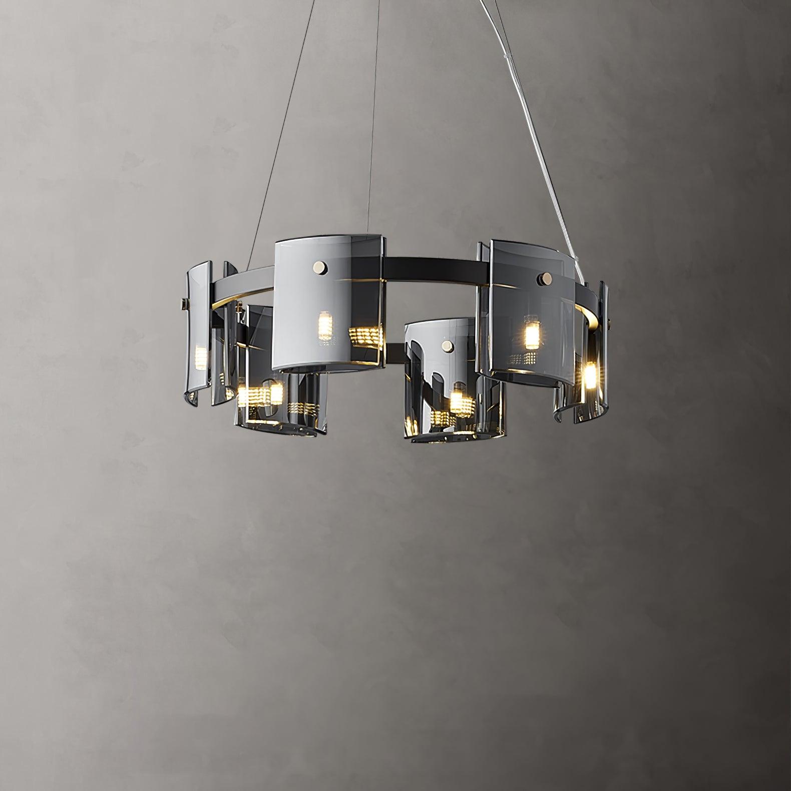 Tarlan Chandelier Circular Glass Iron Arms-Neutral Decor