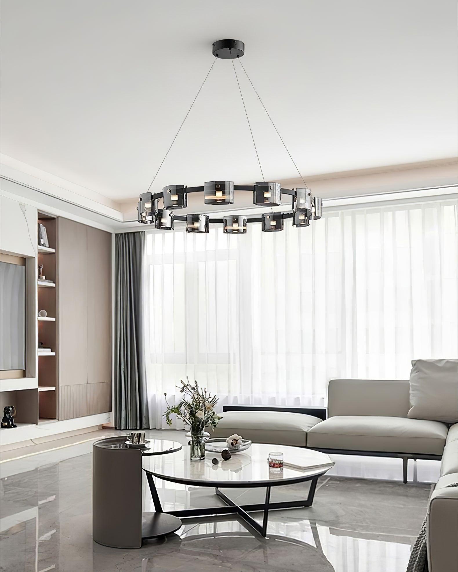 Tarlan Chandelier Circular Glass Iron Arms-Neutral Decor