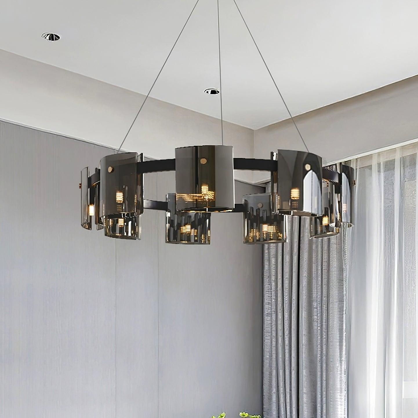 Tarlan Chandelier Circular Glass Iron Arms-Neutral Decor
