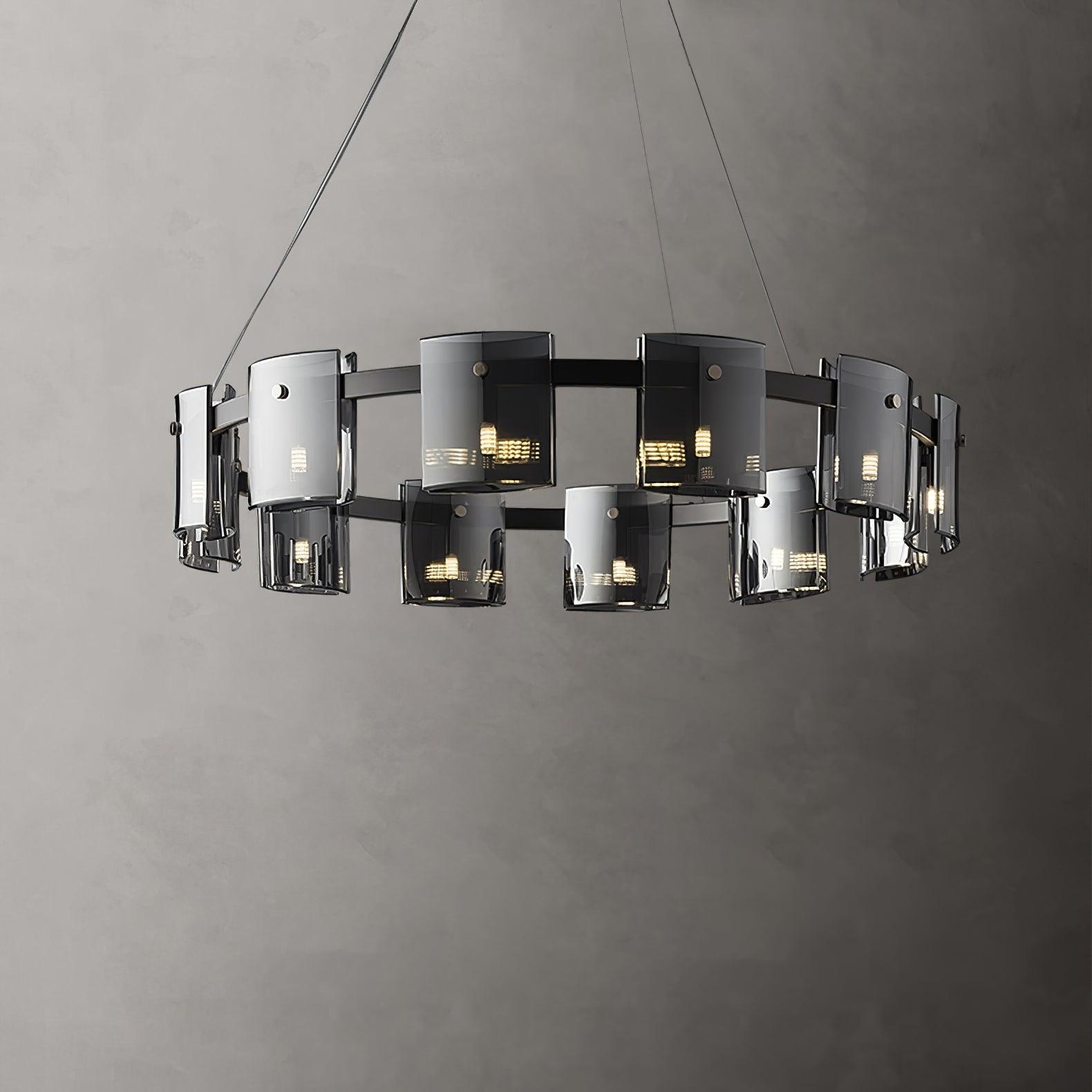 Tarlan Chandelier Circular Glass Iron Arms-Neutral Decor