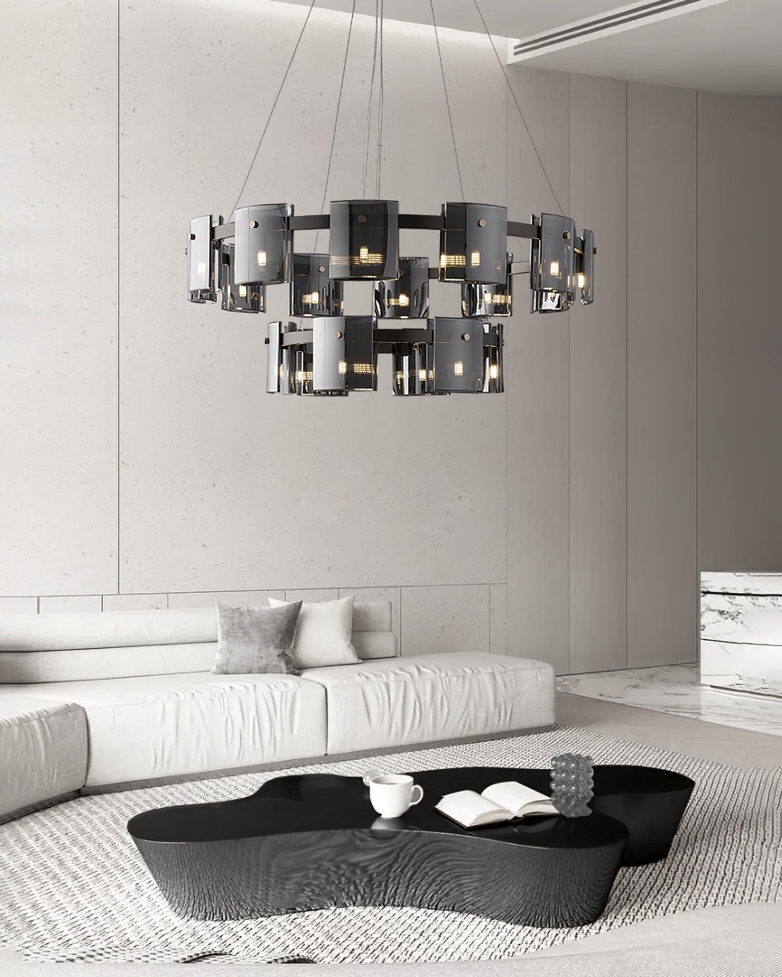 Tarlan Chandelier Circular Glass Iron Arms-Neutral Decor
