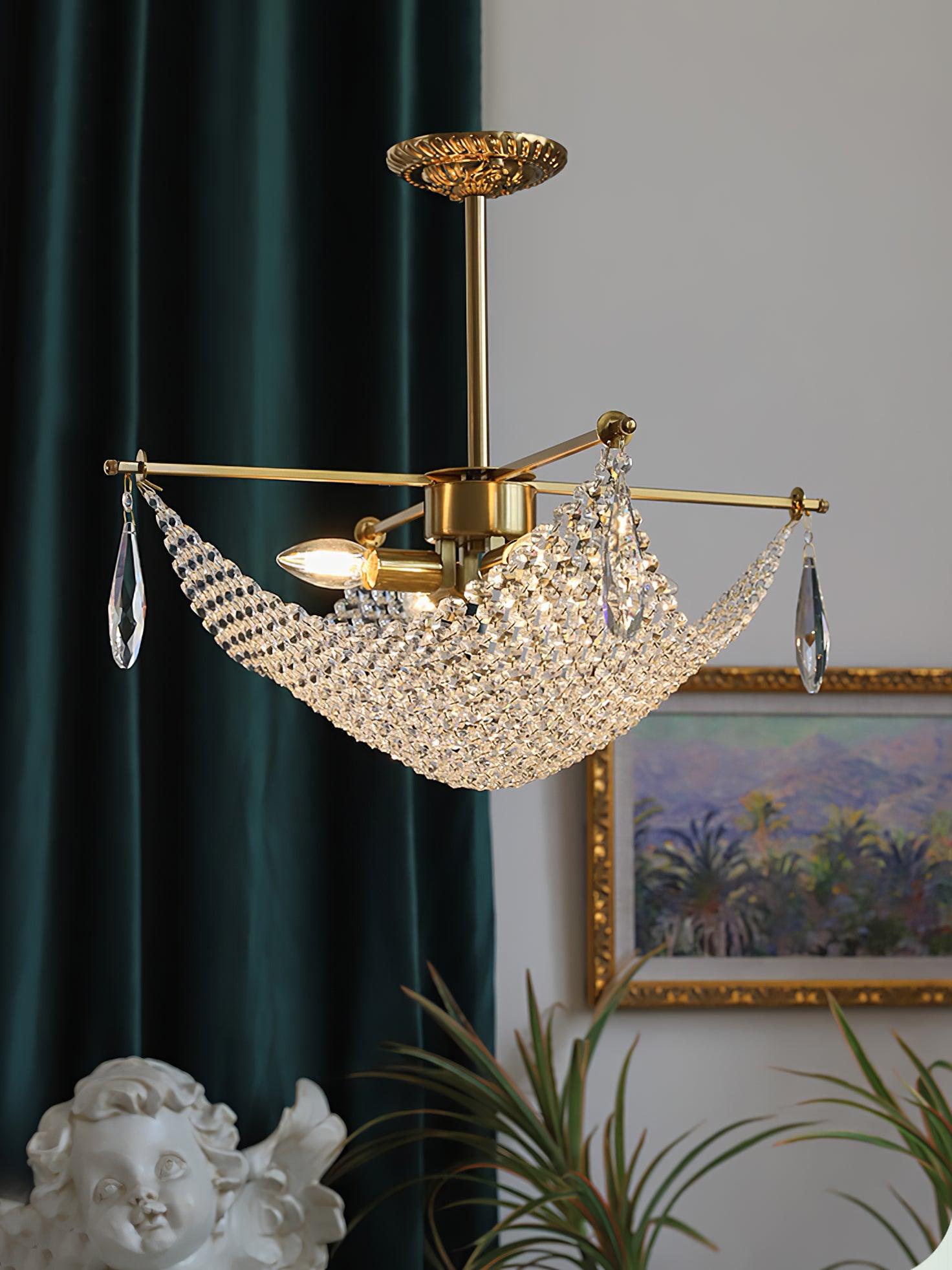 Cilune Chandelier with Crystal Strands and Crystal-Neutral Decor