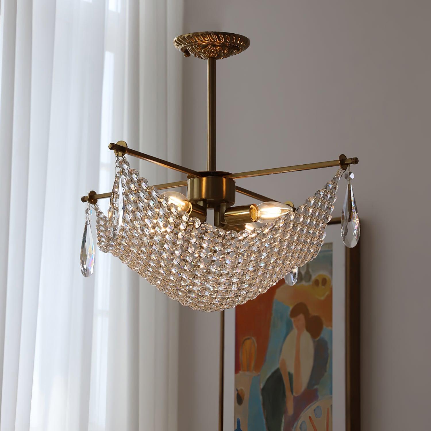 Cilune Chandelier with Crystal Strands and Crystal-Neutral Decor