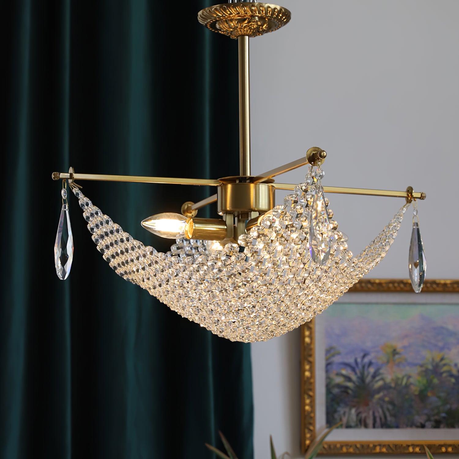 Cilune Chandelier with Crystal Strands and Crystal-Neutral Decor