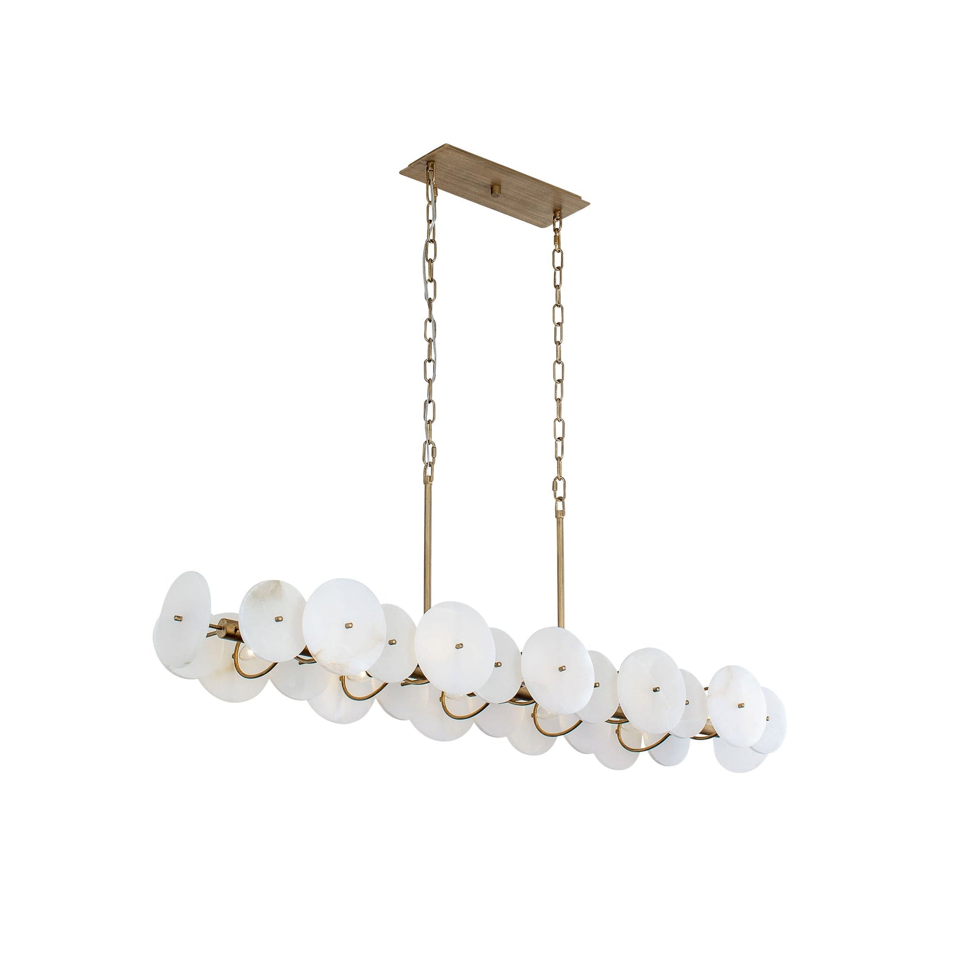 Selene Linear Alabaster Chandelier in a modern dining room setting.