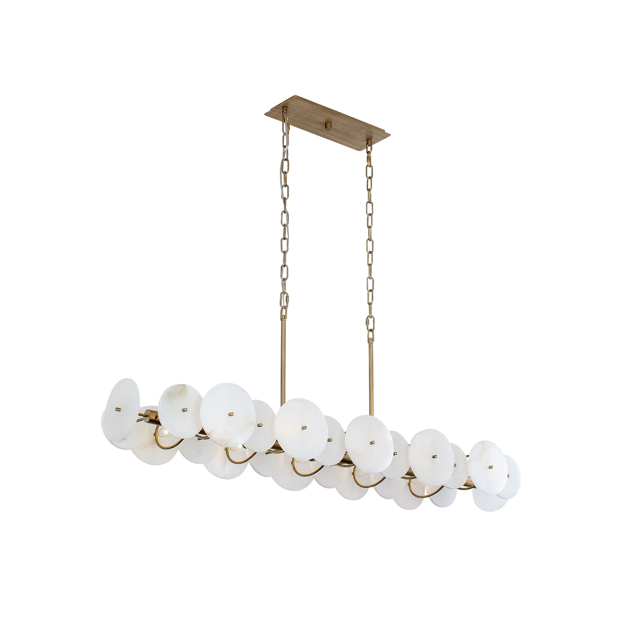 Selene Linear Alabaster Chandelier in a modern dining room setting.