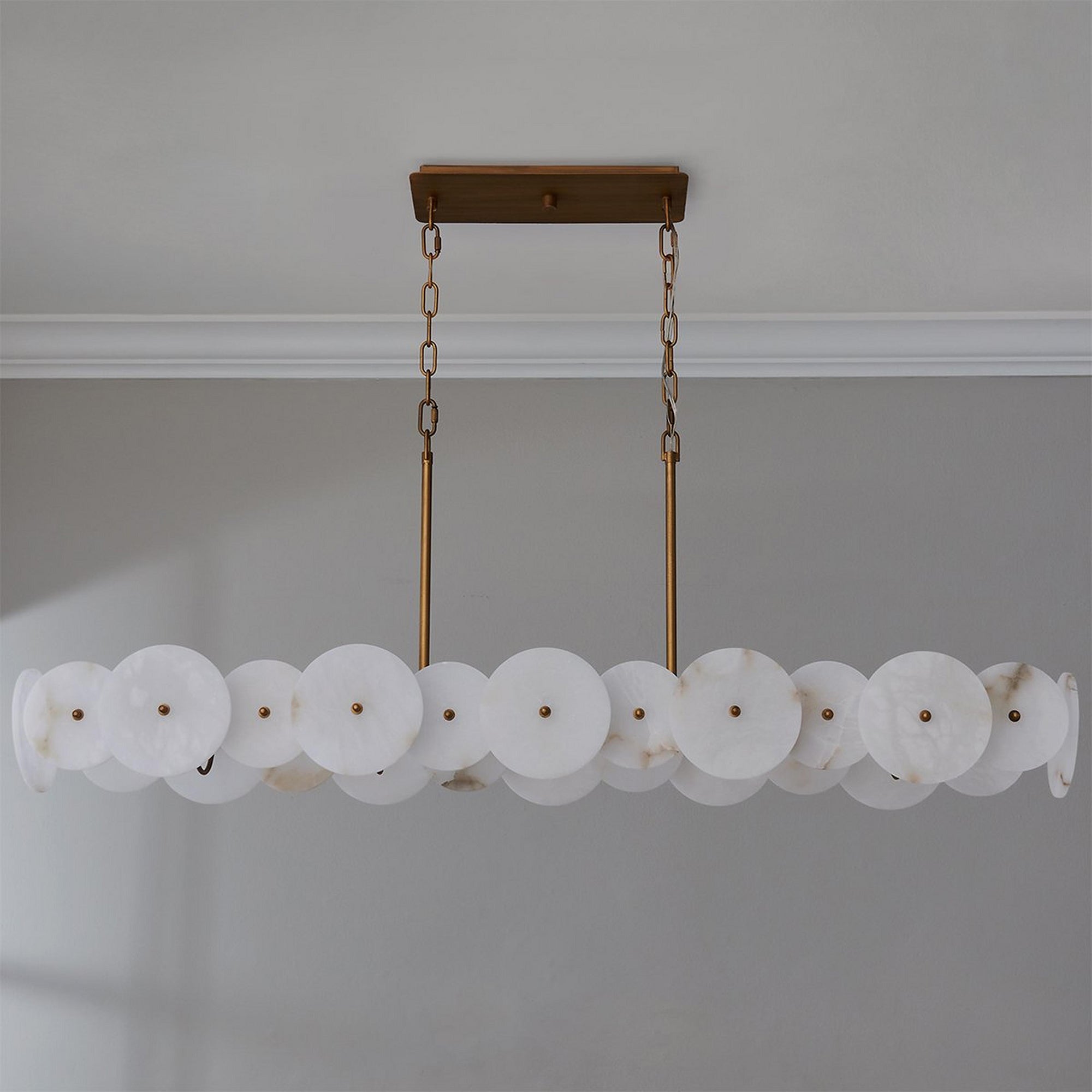 Side profile of the Selene Linear Alabaster Chandelier.