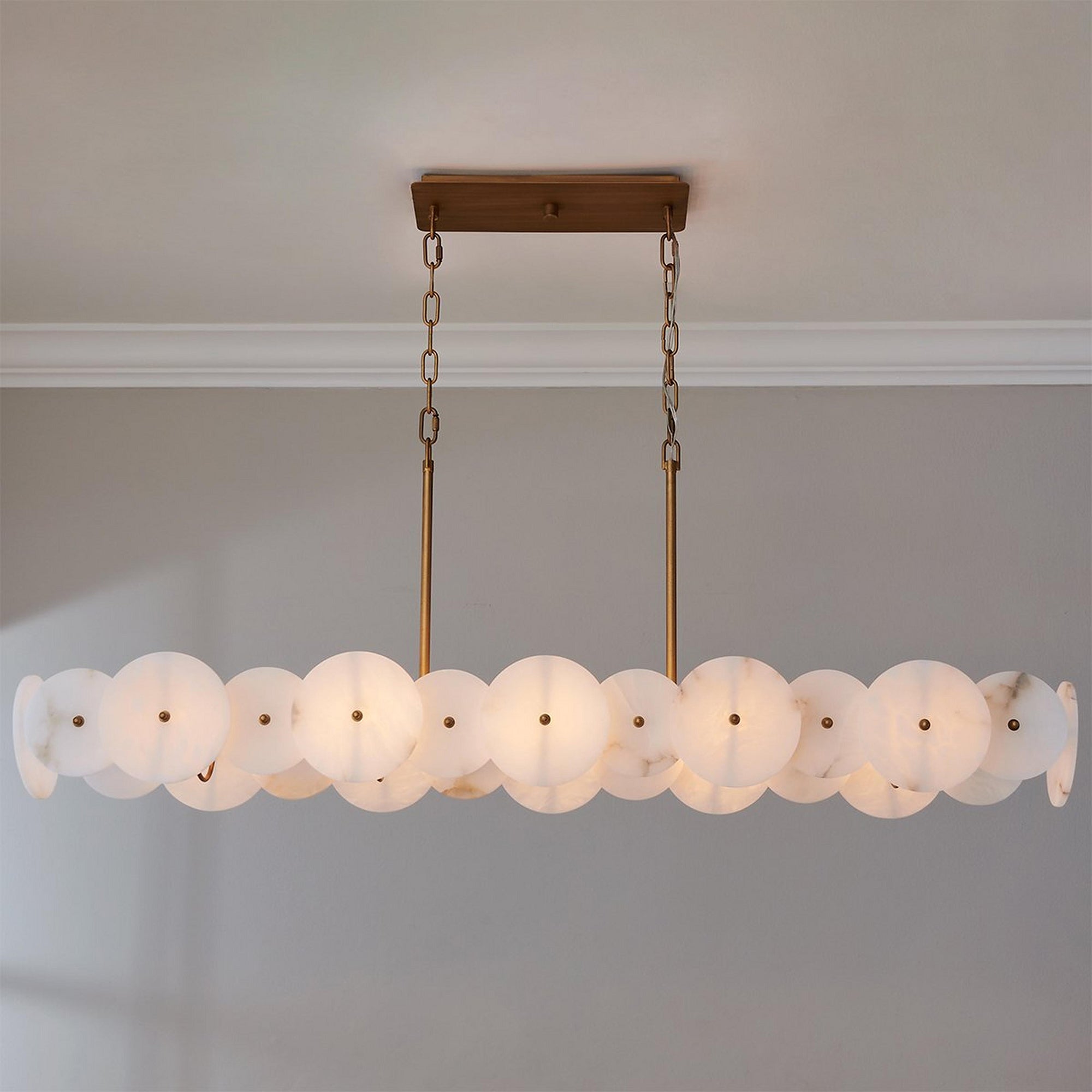 View of the Selene chandelier from below, showing the ten light sources.