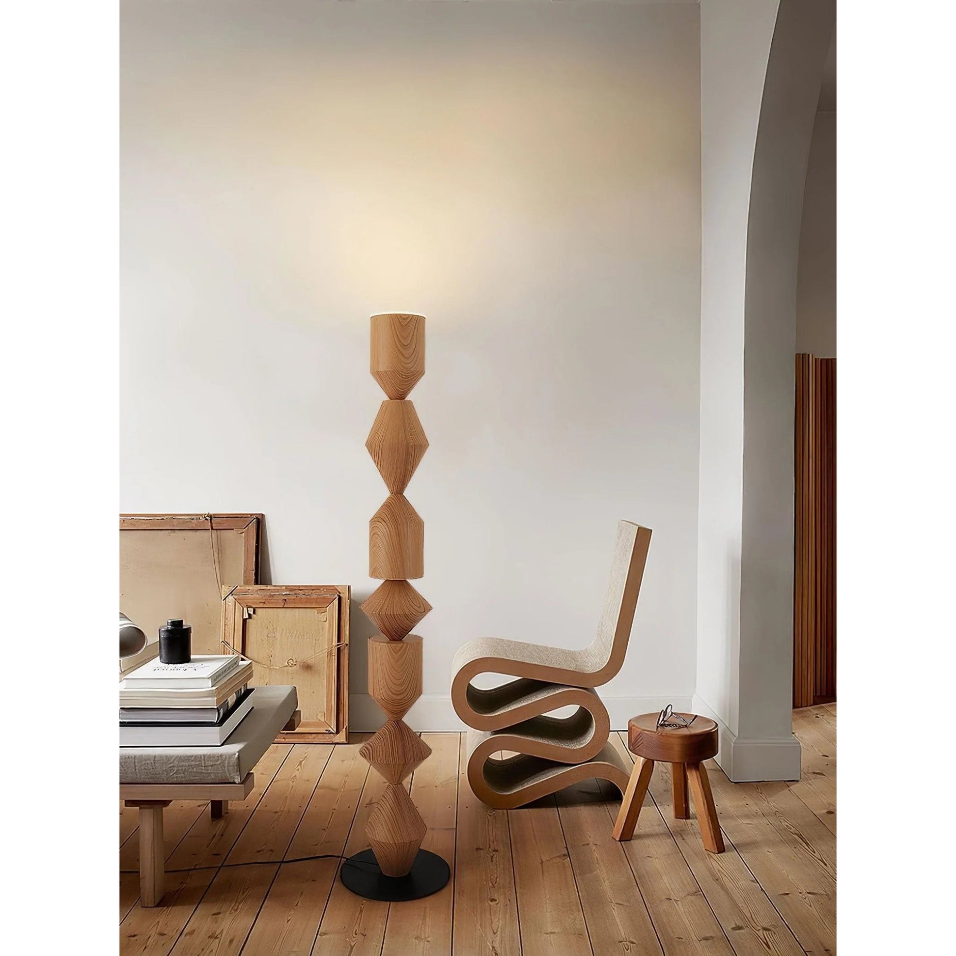 The Costantina Floor Lamp shown in the wood color finish.
