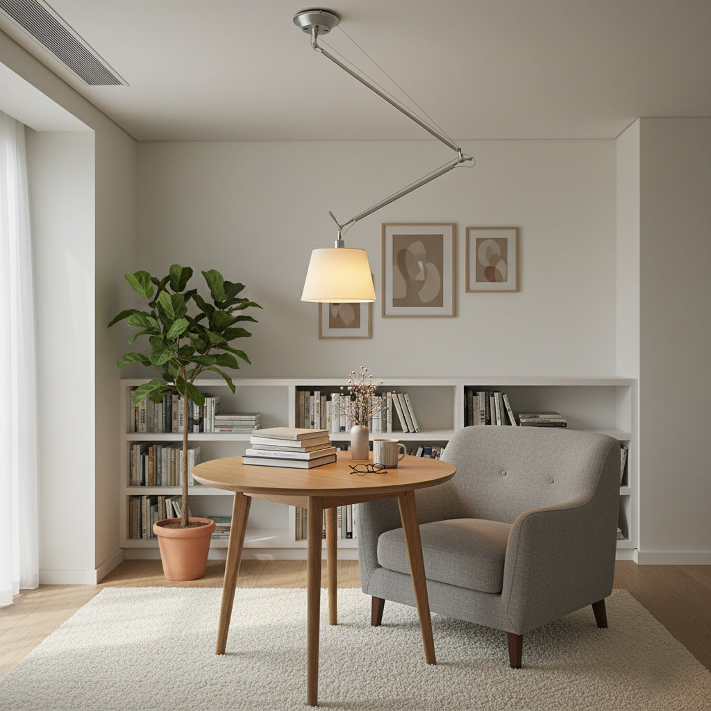 Lifestyle image showing the pendant lamp in a minimalist kitchen island setup.
