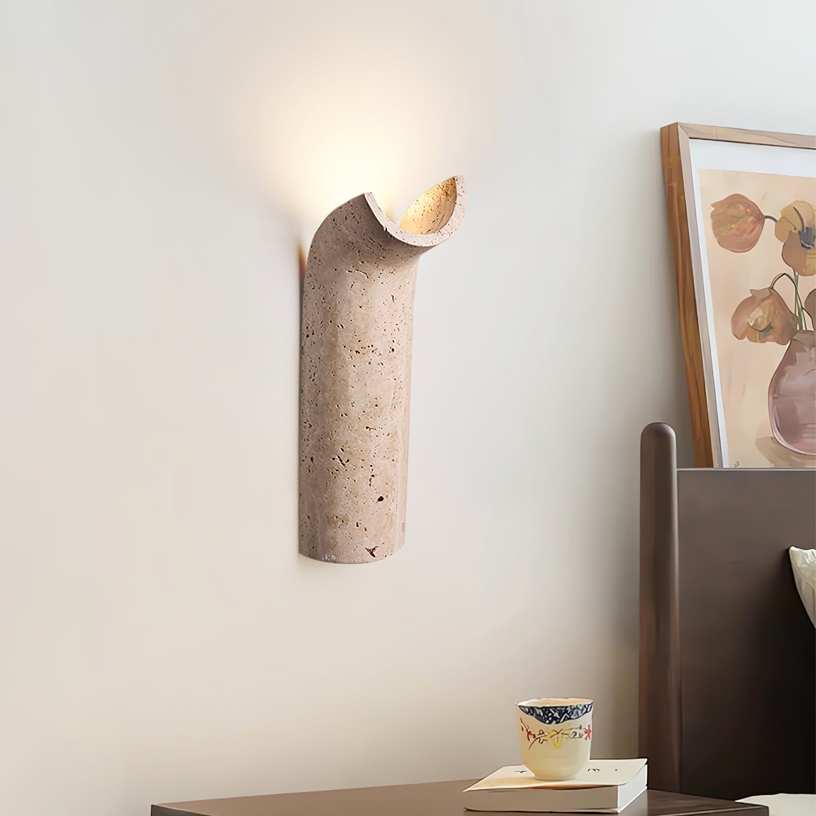 Lycoris Travertine Tapered Wall Light-Neutral Decor