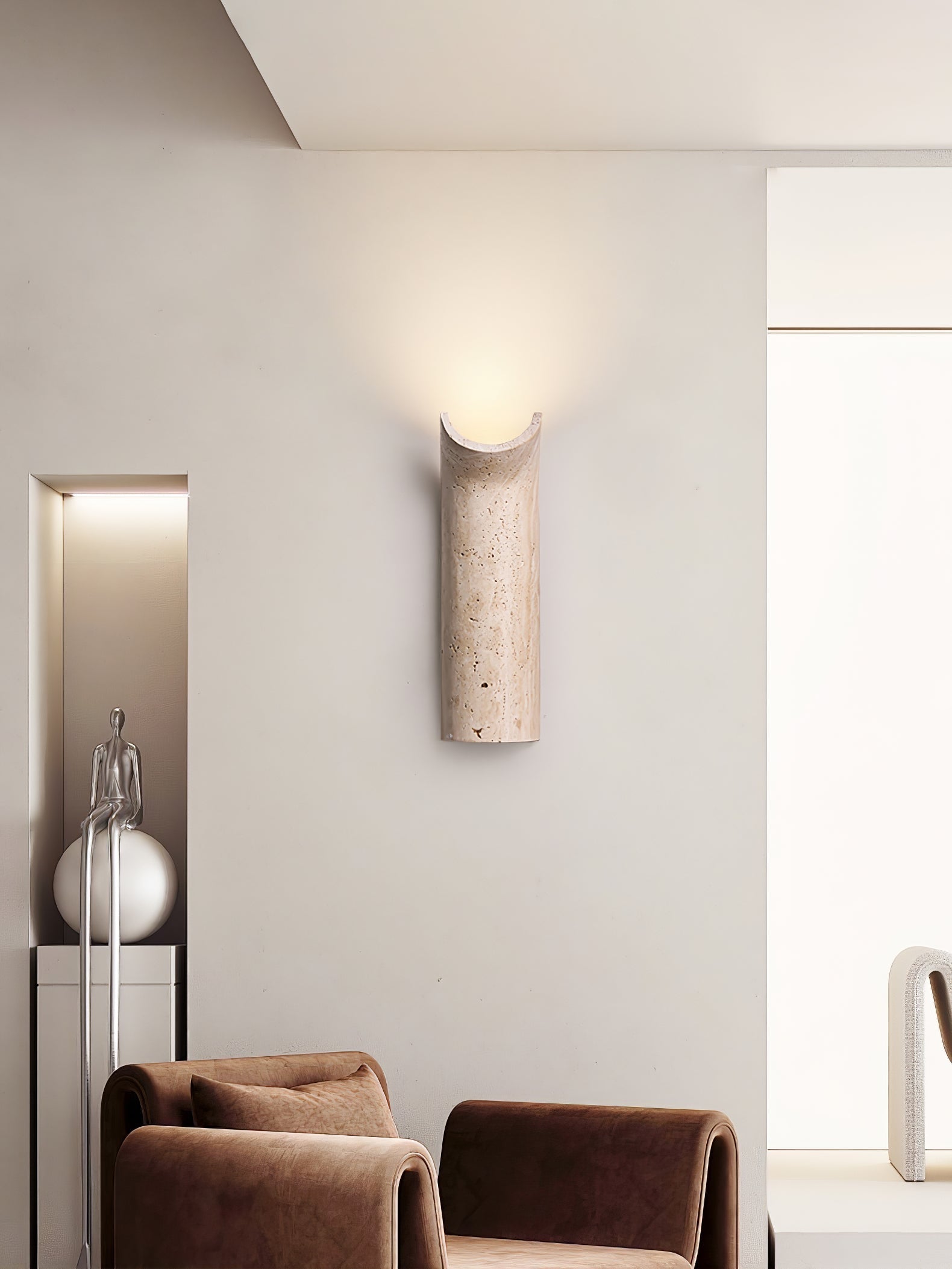 Lycoris Travertine Tapered Wall Light-Neutral Decor