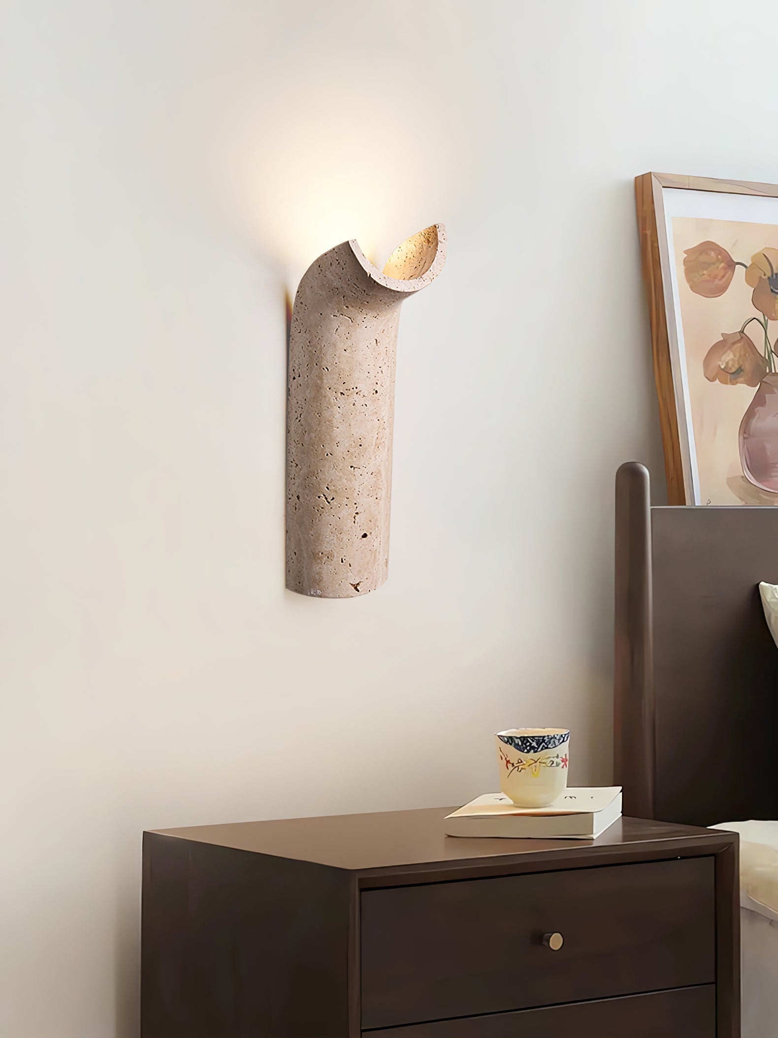Lycoris Travertine Tapered Wall Light-Neutral Decor